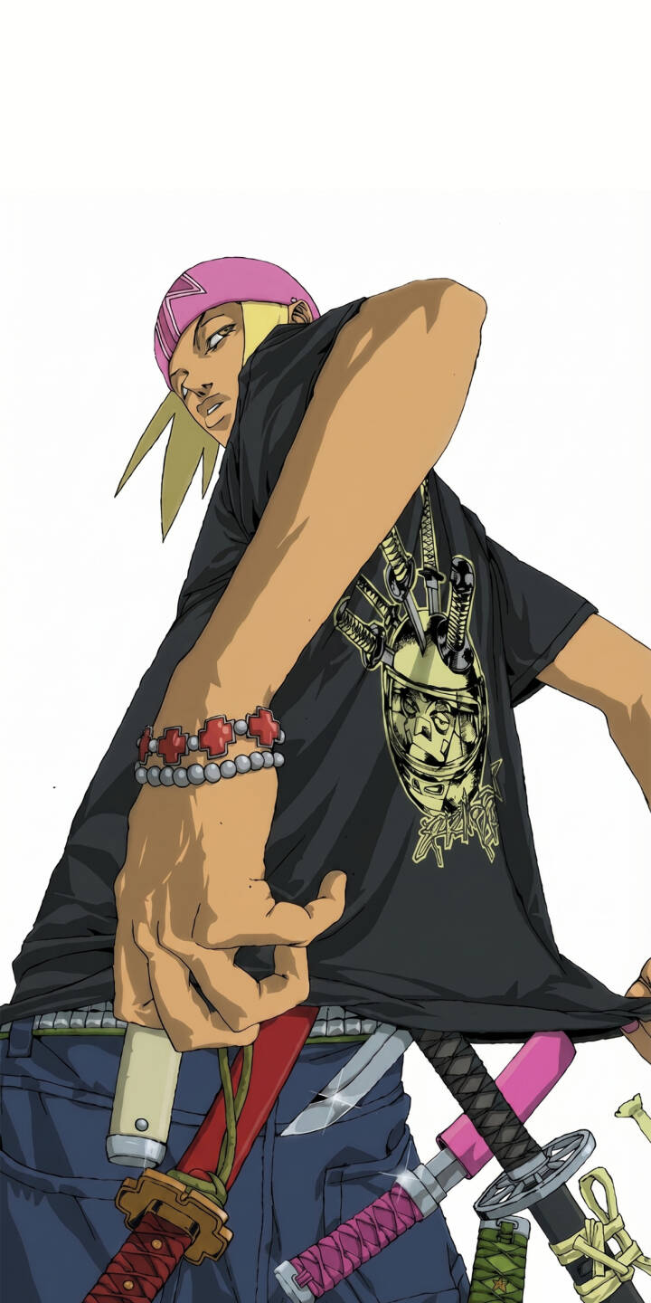 Agito's intense gaze from beneath his pink beanie, combined with the multiple small swords tucked into his belt, creates a striking pose in this 4K Air Gear wallpaper. This detailed anime wallpaper with its distinctive art style is a perfect fit for your iPhone. | anime iphone stylish wallpaper swords mobile 4k wallpaper hd wallpaper pink beanie agito air gear oh! great Agito's intense gaze from beneath his pink beanie, combined with the multiple small swords tucked into his belt, creates a striking pose in this 4K Air Gear wallpaper. This detailed anime wallpaper with its distinctive art style is a perfect fit for your iPhone.