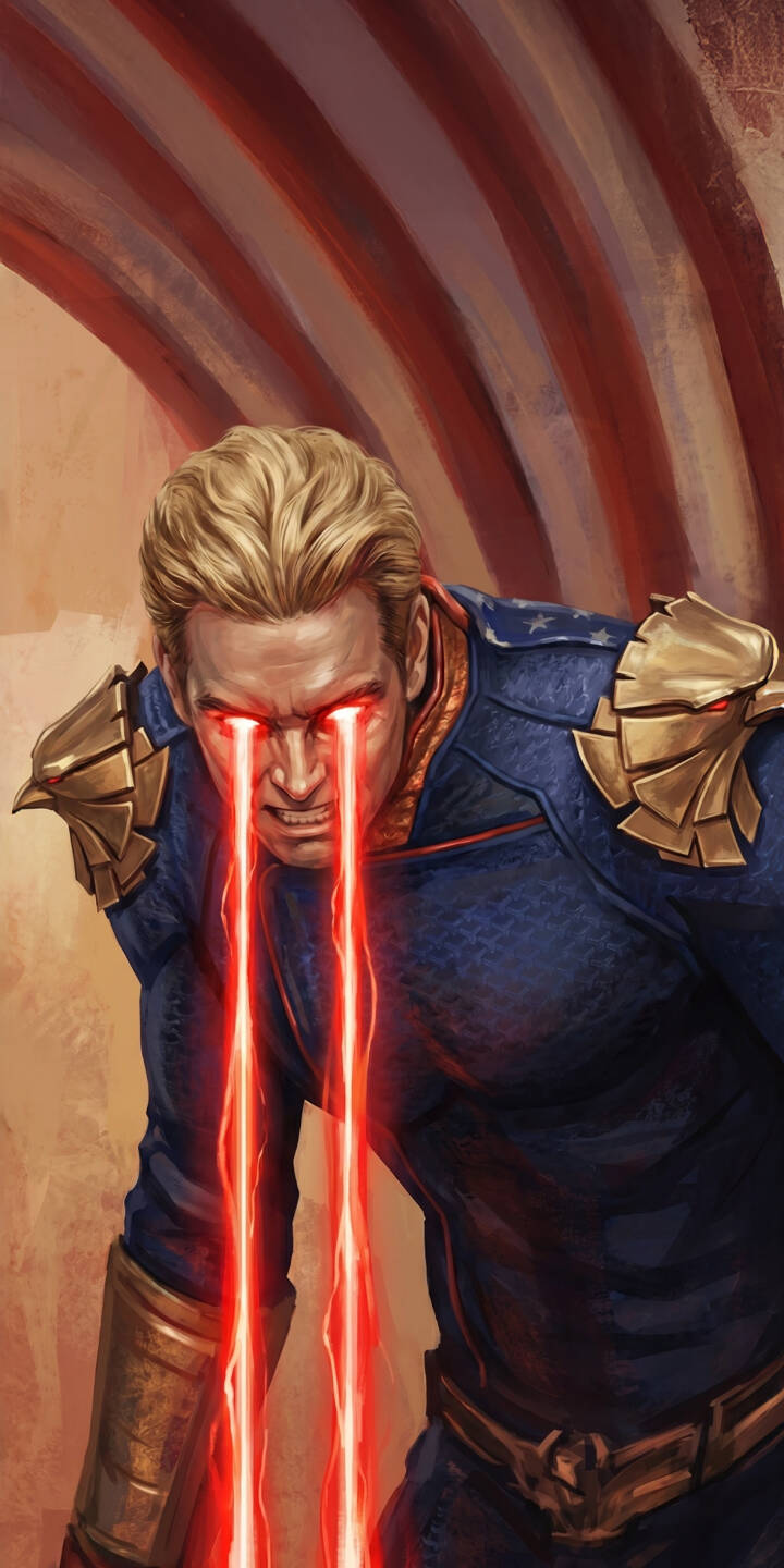 Homelander's intense red laser beams pierce downwards from his raging eyes, his blue and gold suit prominent against a backdrop hinting at American iconography in this powerful 4K wallpaper. This captivating image makes an exceptional Homelander wallpaper for iPhone, perfectly capturing his sinister power. | the boys superhero homelander iphone villain wallpaper mobile comic art 4k wallpaper hd wallpaper dark aesthetic laser eyes Homelander's intense red laser beams pierce downwards from his raging eyes, his blue and gold suit prominent against a backdrop hinting at American iconography in this powerful 4K wallpaper. This captivating image makes an exceptional Homelander wallpaper for iPhone, perfectly capturing his sinister power.