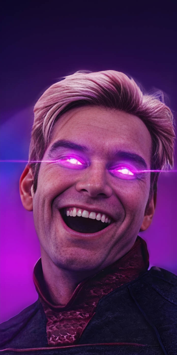 Manic purple laser eyes pierce from Homelander's grinning face against a vibrant purple background in this striking 4K wallpaper, making it an unsettling yet captivating iPhone wallpaper for fans of The Boys. | the boys purple homelander iphone villain wallpaper mobile 4k wallpaper hd wallpaper laser eyes evil grin anthony starr Manic purple laser eyes pierce from Homelander's grinning face against a vibrant purple background in this striking 4K wallpaper, making it an unsettling yet captivating iPhone wallpaper for fans of The Boys.