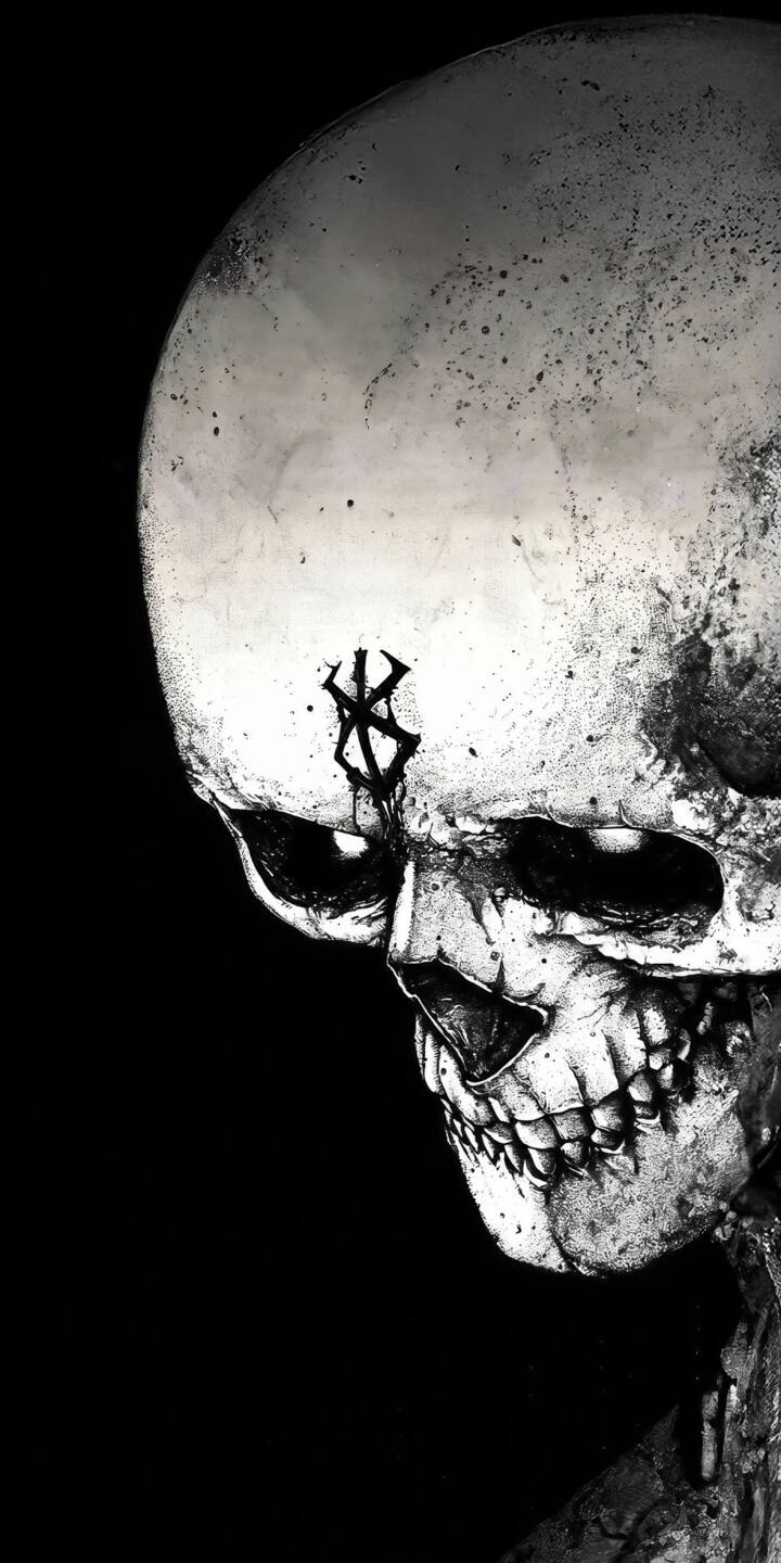 The ominous Brand of Sacrifice is starkly etched onto the gritty, bone-white forehead of a weathered skull, emerging from deep shadows in this striking 4K Berserk wallpaper, perfect for iPhone fans. This atmospheric wallpaper masterfully captures the dark, grim aesthetic of the iconic fantasy series. | aesthetic gothic skull iphone wallpaper berserk mobile 4k wallpaper hd wallpaper brand of sacrifice dark fantasy skull knight The ominous Brand of Sacrifice is starkly etched onto the gritty, bone-white forehead of a weathered skull, emerging from deep shadows in this striking 4K Berserk wallpaper, perfect for iPhone fans. This atmospheric wallpaper masterfully captures the dark, grim aesthetic of the iconic fantasy series.