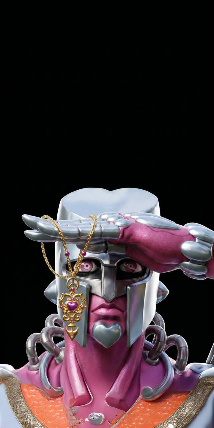 Crazy Diamond's iconic salute, with his metallic silver helmet and vibrant pink skin, creates a striking image in this 4K wallpaper. Adorned with heart motifs and a golden pendant, this unique JoJo's Bizarre Adventure wallpaper is perfect for any iPhone. | pink stand salute anime iphone wallpaper jojo mobile 4k wallpaper hd wallpaper josuke crazy diamond Crazy Diamond's iconic salute, with his metallic silver helmet and vibrant pink skin, creates a striking image in this 4K wallpaper. Adorned with heart motifs and a golden pendant, this unique JoJo's Bizarre Adventure wallpaper is perfect for any iPhone.