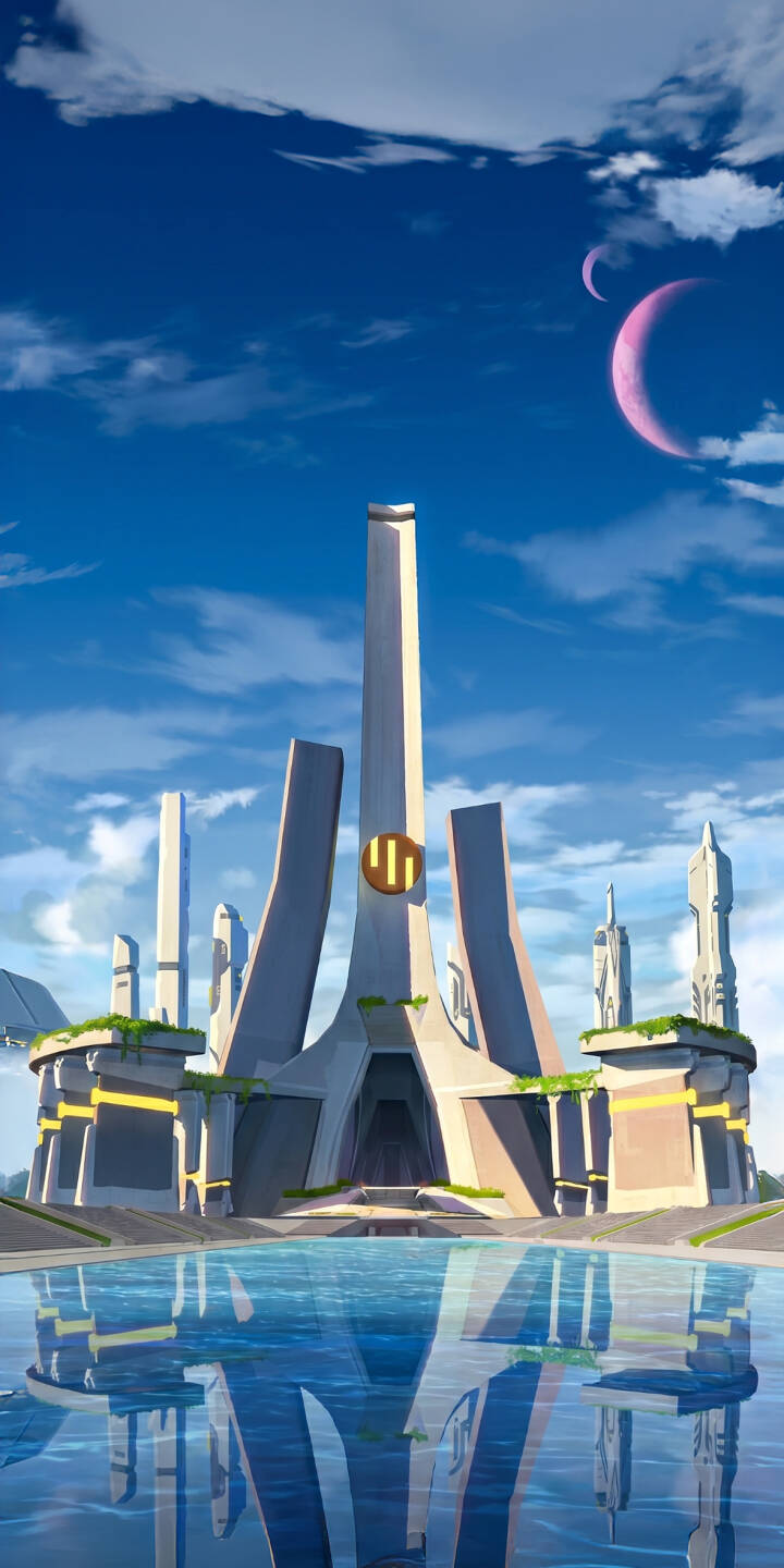 A breathtaking reflection of a futuristic utopian city complex gleams in the serene blue waters, framed by a clear blue sky and two distinct pink moons. This stunning 4K wallpaper for iPhone truly captures a sense of elegant, otherworldly beauty, making it a perfect mobile wallpaper. | aesthetic architecture reflection iphone wallpaper futuristic mobile 4k wallpaper hd wallpaper sci-fi cityscape A breathtaking reflection of a futuristic utopian city complex gleams in the serene blue waters, framed by a clear blue sky and two distinct pink moons. This stunning 4K wallpaper for iPhone truly captures a sense of elegant, otherworldly beauty, making it a perfect mobile wallpaper.