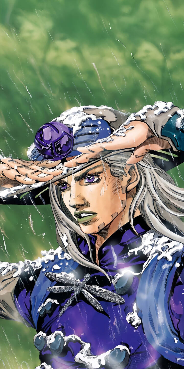 Gyro Zeppeli's piercing purple eyes and green lipstick stand out as he shields his gaze in this striking 4K anime wallpaper, perfect for iPhone users seeking a unique Jojo's Bizarre Adventure background. His distinctive steel ball hat and detailed silver dragonfly brooch add intricate flair to this essential mobile wallpaper. | anime iphone wallpaper jojo purple eyes mobile 4k wallpaper hd wallpaper gyro zeppeli steel ball run steel ball Gyro Zeppeli's piercing purple eyes and green lipstick stand out as he shields his gaze in this striking 4K anime wallpaper, perfect for iPhone users seeking a unique Jojo's Bizarre Adventure background. His distinctive steel ball hat and detailed silver dragonfly brooch add intricate flair to this essential mobile wallpaper.