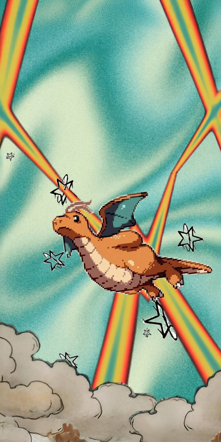 The adorable pixel art Dragonite floats amidst a whimsical sky, flanked by vibrant rainbow beams and sparkling stars, creating an enchanting 4K wallpaper that's perfect for your iPhone. | rainbow cute iphone pokemon gaming stars wallpaper mobile pixel art 4k wallpaper hd wallpaper dragonite The adorable pixel art Dragonite floats amidst a whimsical sky, flanked by vibrant rainbow beams and sparkling stars, creating an enchanting 4K wallpaper that's perfect for your iPhone.