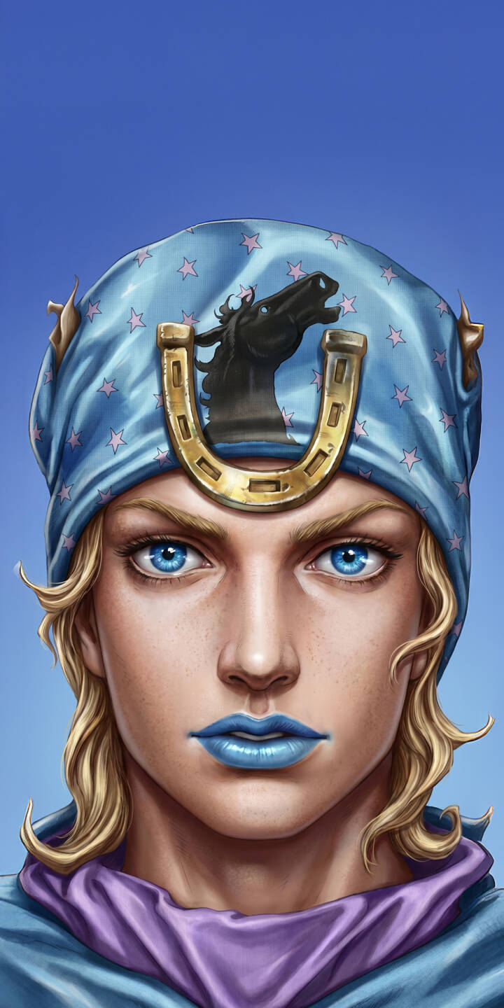 Johnny Joestar's intense blue eyes and striking blue lips capture your gaze, framed by his star-patterned bandana and golden horseshoe emblem, in this vibrant 4K wallpaper. It's the perfect Jojo wallpaper for any iPhone user seeking a detailed, high-resolution background. | anime iphone wallpaper jojo blue eyes mobile 4k wallpaper hd wallpaper fanart horseshoe steel ball run johnny joestar Johnny Joestar's intense blue eyes and striking blue lips capture your gaze, framed by his star-patterned bandana and golden horseshoe emblem, in this vibrant 4K wallpaper. It's the perfect Jojo wallpaper for any iPhone user seeking a detailed, high-resolution background.
