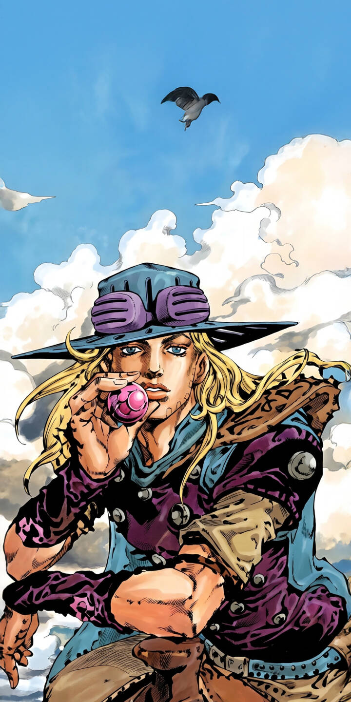 Gyro Zeppeli's piercing blue eyes meet the viewer's gaze as he confidently holds his iconic pink Steel Ball against a vibrant blue sky with a lone bird, making this an ideal 4K wallpaper for iPhone. This stunning JoJo's Bizarre Adventure wallpaper perfectly captures his distinctive hat and intricate outfit details. | anime iphone wallpaper jojo mobile 4k wallpaper hd wallpaper adventure iconic gyro zeppeli steel ball run Gyro Zeppeli's piercing blue eyes meet the viewer's gaze as he confidently holds his iconic pink Steel Ball against a vibrant blue sky with a lone bird, making this an ideal 4K wallpaper for iPhone. This stunning JoJo's Bizarre Adventure wallpaper perfectly captures his distinctive hat and intricate outfit details.