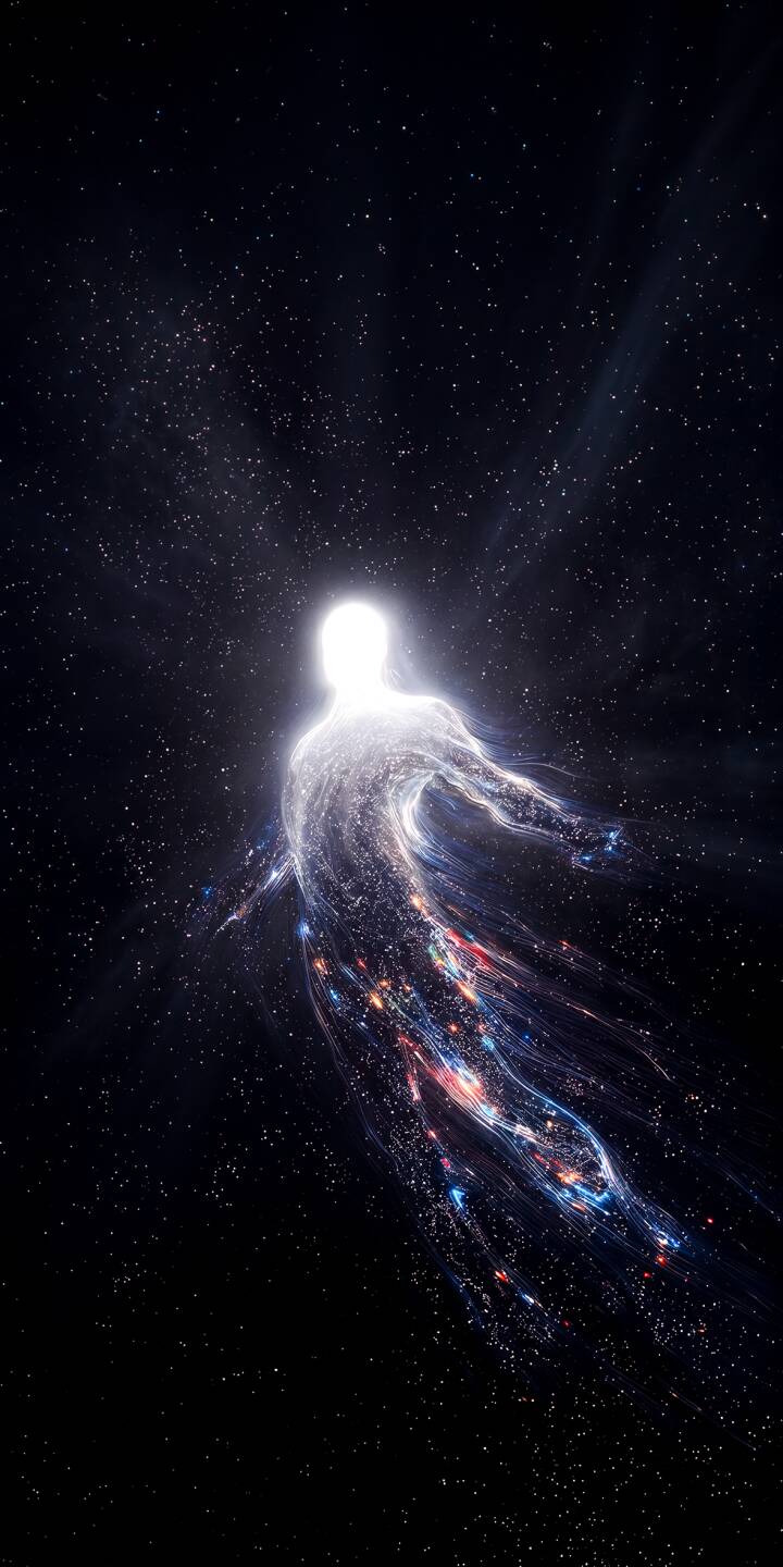 Radiant with brilliant white light and swirling cosmic dust, an ethereal humanoid figure emerges from a star-studded expanse in this captivating 4K wallpaper. This abstract celestial energy wallpaper, adorned with hints of blue and red, offers a truly unique backdrop for your iPhone. | universe iphone abstract wallpaper mobile glowing 4k wallpaper hd wallpaper ethereal cosmic space art light being Radiant with brilliant white light and swirling cosmic dust, an ethereal humanoid figure emerges from a star-studded expanse in this captivating 4K wallpaper. This abstract celestial energy wallpaper, adorned with hints of blue and red, offers a truly unique backdrop for your iPhone.