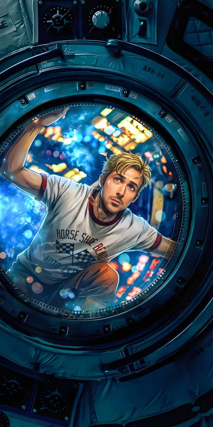 Animated Ryan Gosling curiously peers through a spaceship porthole, surrounded by blurred cosmic city lights, creating an intriguing 4K wallpaper. This captivating wallpaper is a must-have for iPhone users who appreciate unique celebrity art and sci-fi aesthetics. | illustration space animated iphone ryan gosling wallpaper mobile 4k wallpaper hd wallpaper sci-fi gosling porthole Animated Ryan Gosling curiously peers through a spaceship porthole, surrounded by blurred cosmic city lights, creating an intriguing 4K wallpaper. This captivating wallpaper is a must-have for iPhone users who appreciate unique celebrity art and sci-fi aesthetics.