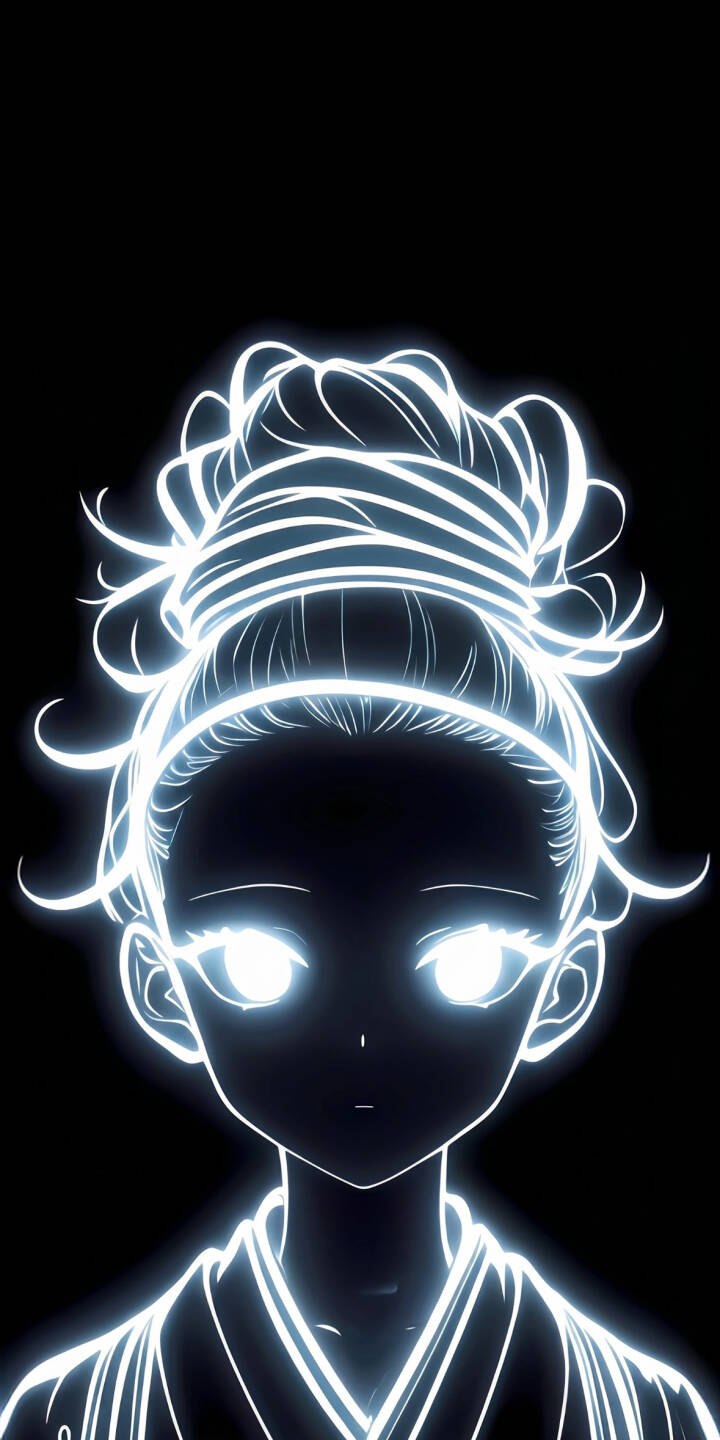 Intensely glowing white eyes illuminate a mysterious anime girl, whose silhouette is etched in luminous light blue lines against a stark black background in this captivating 4K wallpaper. This unique digital art wallpaper is a perfect aesthetic choice for iPhone users. | aesthetic iphone minimalist wallpaper silhouette anime girl mobile 4k wallpaper hd wallpaper glowing eyes glowing anime Intensely glowing white eyes illuminate a mysterious anime girl, whose silhouette is etched in luminous light blue lines against a stark black background in this captivating 4K wallpaper. This unique digital art wallpaper is a perfect aesthetic choice for iPhone users.