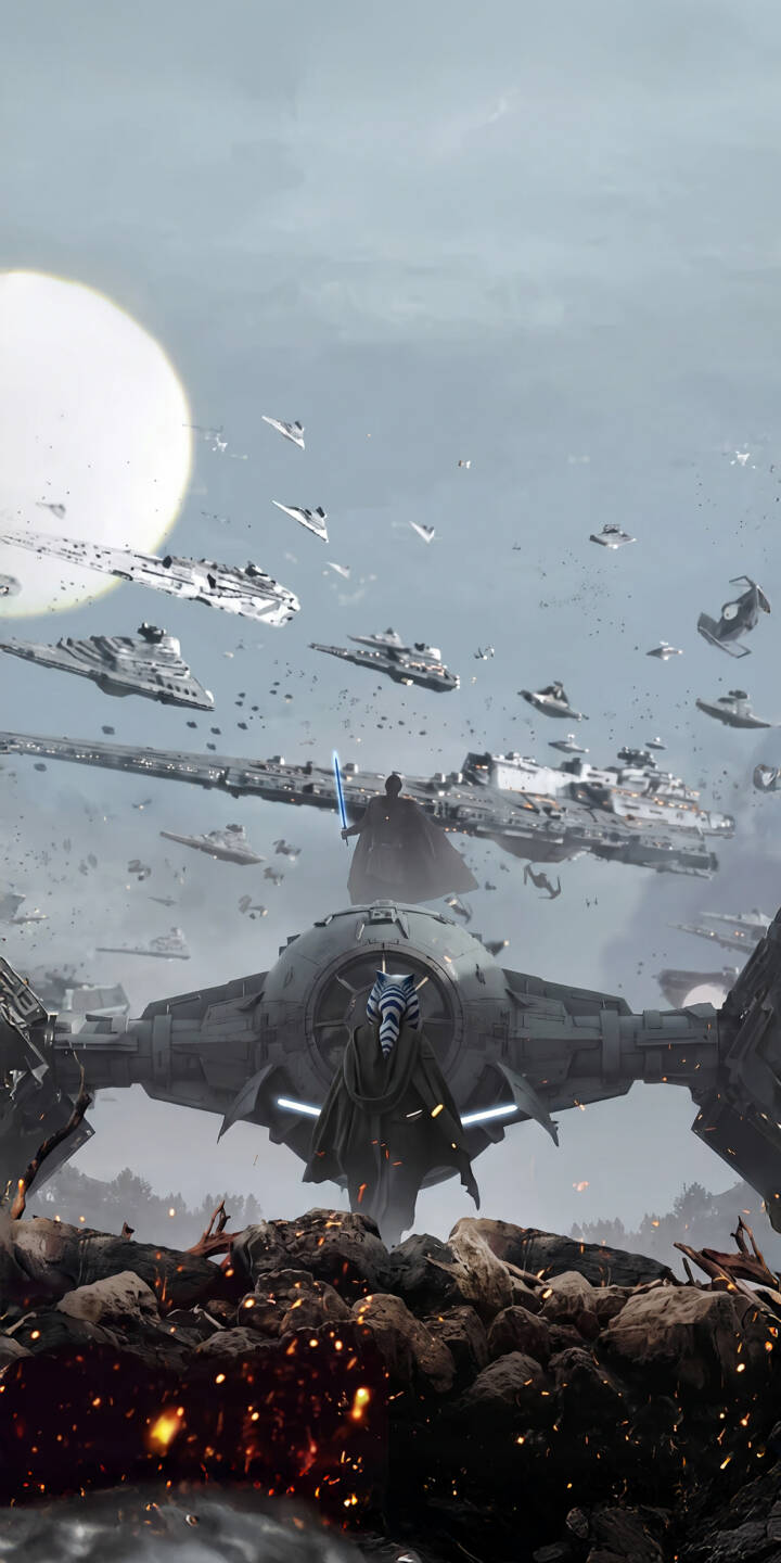 Ahsoka Tano stands defiant amidst fiery wreckage with an overwhelming Imperial fleet looming in the distance while a blue lightsaber glows menacingly in this stunning 4K Star Wars wallpaper. This epic scene makes an incredible wallpaper for your iPhone, showcasing the dramatic conflict. | iphone wallpaper anakin skywalker mobile 4k wallpaper hd wallpaper epic jedi star wars starship space battle ahsoka tano Ahsoka Tano stands defiant amidst fiery wreckage with an overwhelming Imperial fleet looming in the distance while a blue lightsaber glows menacingly in this stunning 4K Star Wars wallpaper. This epic scene makes an incredible wallpaper for your iPhone, showcasing the dramatic conflict.