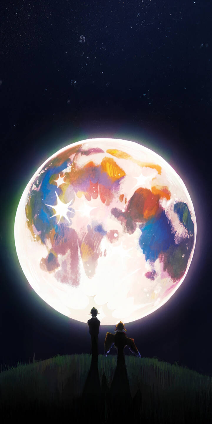 The vibrant, painterly moon glows with an otherworldly luminescence as two silhouetted figures stand on a grassy hill, gazing upwards in this serene 4K wallpaper. This captivating scene makes for an ideal phone wallpaper for iPhone users seeking a tranquil and artistic view of the night sky. | aesthetic landscape moon night sky iphone wallpaper silhouette mobile 4k wallpaper hd wallpaper dreamy painterly The vibrant, painterly moon glows with an otherworldly luminescence as two silhouetted figures stand on a grassy hill, gazing upwards in this serene 4K wallpaper. This captivating scene makes for an ideal phone wallpaper for iPhone users seeking a tranquil and artistic view of the night sky.