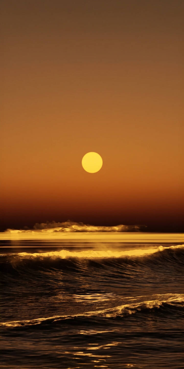 The radiant golden sun hangs low over a vast ocean, casting a breathtaking orange glow across the water in this stunning 4K wallpaper. Golden light shimmers on the crests of rolling waves, creating an epic natural wallpaper that's perfect for your iPhone. | aesthetic sunset sky iphone nature ocean waves wallpaper golden mobile 4k wallpaper hd wallpaper The radiant golden sun hangs low over a vast ocean, casting a breathtaking orange glow across the water in this stunning 4K wallpaper. Golden light shimmers on the crests of rolling waves, creating an epic natural wallpaper that's perfect for your iPhone.