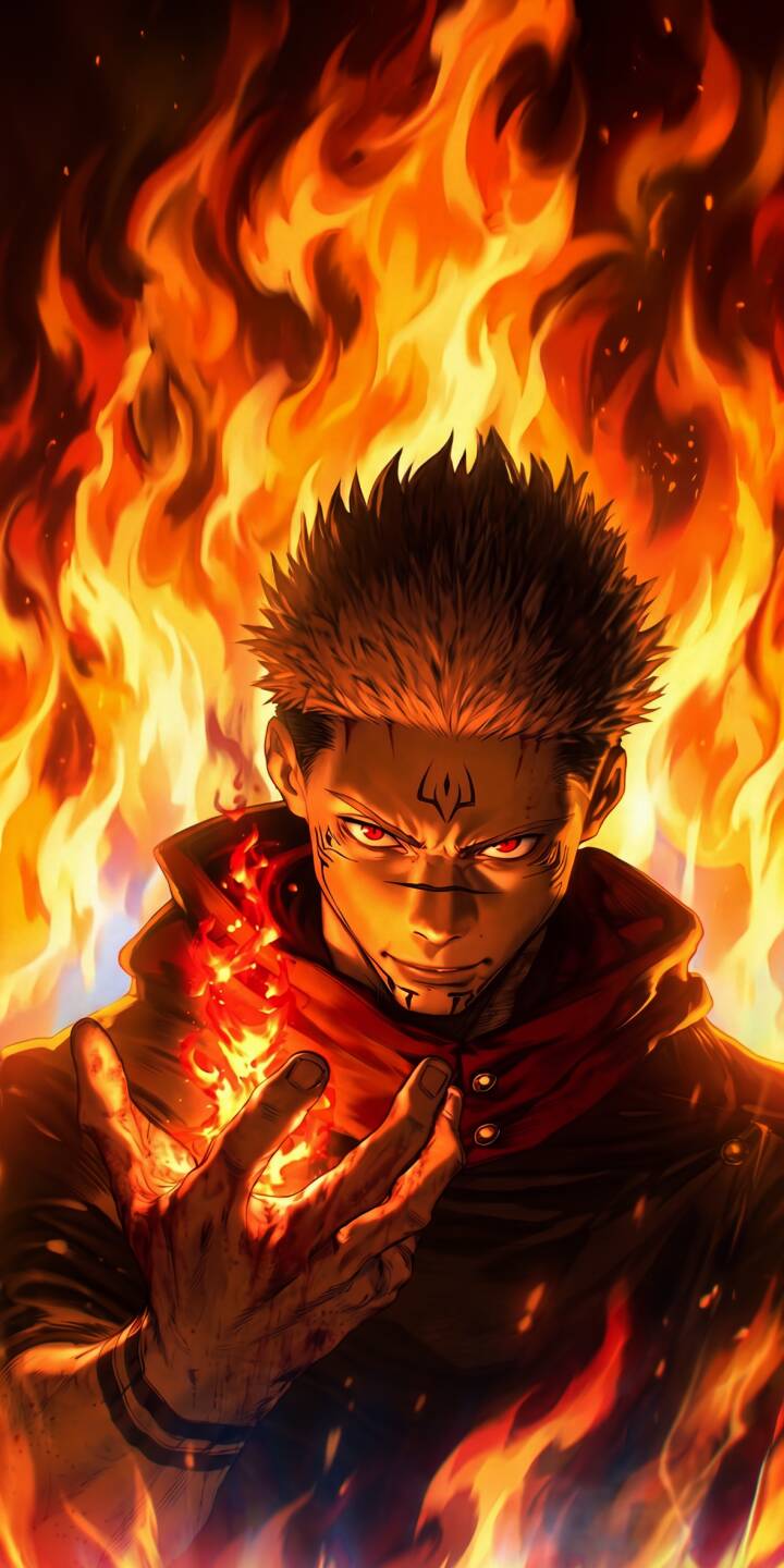Intense flames rage around Ryomen Sukuna, his menacing red eyes and ancient curse markings glowing with power in this striking 4K wallpaper. This dynamic wallpaper is perfect for personalizing your iPhone. | fire anime iphone demon wallpaper sukuna mobile cursed 4k wallpaper hd wallpaper epic jujutsu kaisen Intense flames rage around Ryomen Sukuna, his menacing red eyes and ancient curse markings glowing with power in this striking 4K wallpaper. This dynamic wallpaper is perfect for personalizing your iPhone.