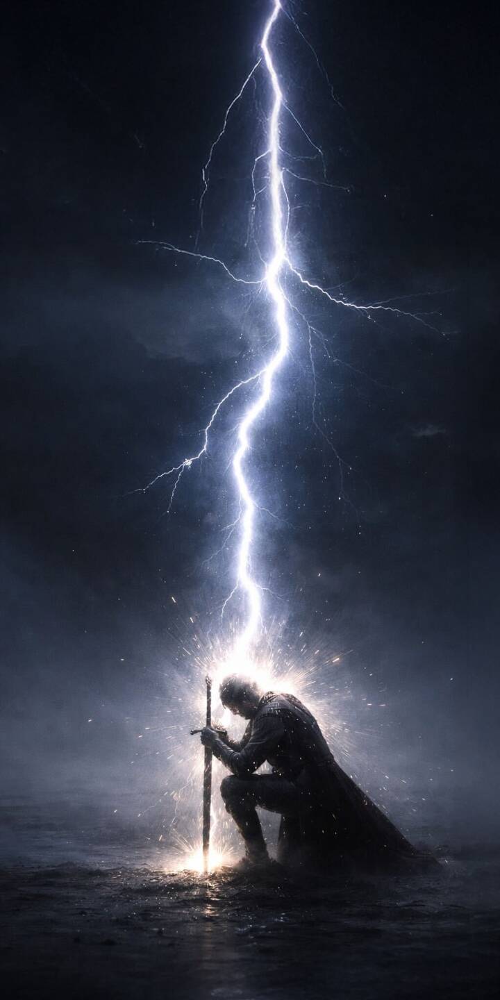 A powerful lightning bolt dramatically strikes the upright sword of a kneeling warrior, showering the scene with brilliant sparks in this intense 4K wallpaper. This captivating dark fantasy wallpaper is perfect for personalizing your iPhone screen. | lightning sword warrior storm knight iphone wallpaper mobile 4k wallpaper hd wallpaper epic dark fantasy A powerful lightning bolt dramatically strikes the upright sword of a kneeling warrior, showering the scene with brilliant sparks in this intense 4K wallpaper. This captivating dark fantasy wallpaper is perfect for personalizing your iPhone screen.