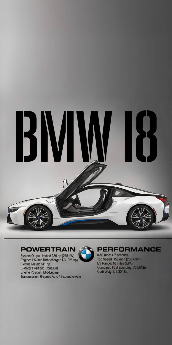 The crisp white paint of the BMW i8, accented with subtle blue trim, showcases its elegant design with an iconic butterfly door open in this stunning 4K wallpaper. This dynamic wallpaper, featuring powertrain and performance details, is a perfect background for any iPhone. | sports car iphone bmw wallpaper mobile luxury car white car bmw i8 4k wallpaper hd wallpaper butterfly doors car specs The crisp white paint of the BMW i8, accented with subtle blue trim, showcases its elegant design with an iconic butterfly door open in this stunning 4K wallpaper. This dynamic wallpaper, featuring powertrain and performance details, is a perfect background for any iPhone.