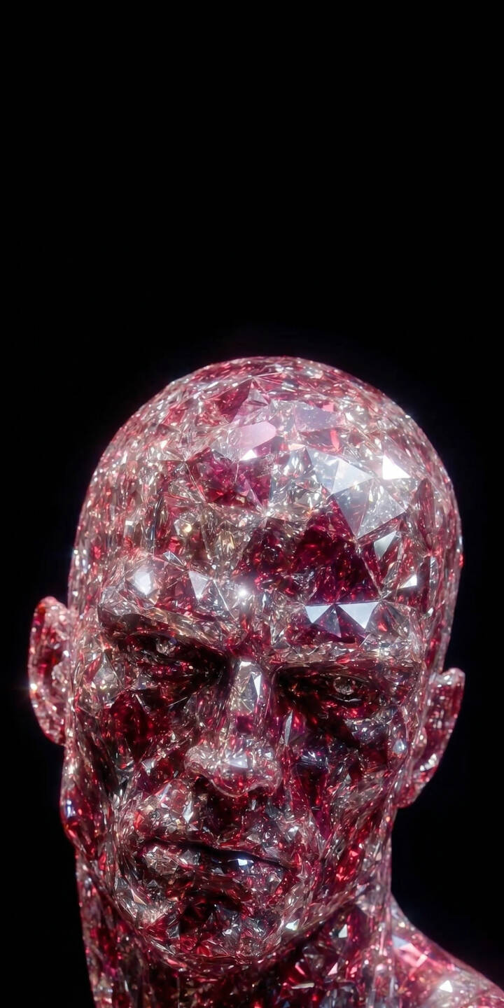 Gleaming crimson facets form the captivating visage of a diamond-encrusted head against a dark backdrop in this striking 4K wallpaper. This unique gemstone wallpaper for iPhone will add a touch of abstract luxury to your device. | red iphone abstract wallpaper sparkling mobile 4k wallpaper hd wallpaper 3d art gemstone art diamond man crystal head Gleaming crimson facets form the captivating visage of a diamond-encrusted head against a dark backdrop in this striking 4K wallpaper. This unique gemstone wallpaper for iPhone will add a touch of abstract luxury to your device.