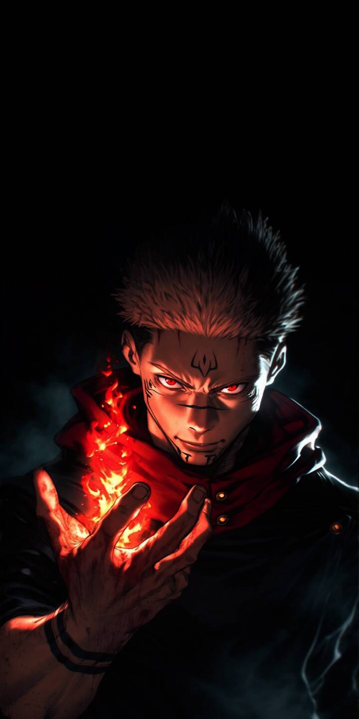 A fierce orange flame bursts from Sukuna's hand, contrasting with his intense red eyes and dark facial markings in this stunning 4K wallpaper. This captivating Jujutsu Kaisen wallpaper is perfect for any iPhone. | fire anime iphone wallpaper sukuna mobile 4k wallpaper hd wallpaper dark aesthetic jujutsu kaisen yuji itadori A fierce orange flame bursts from Sukuna's hand, contrasting with his intense red eyes and dark facial markings in this stunning 4K wallpaper. This captivating Jujutsu Kaisen wallpaper is perfect for any iPhone.