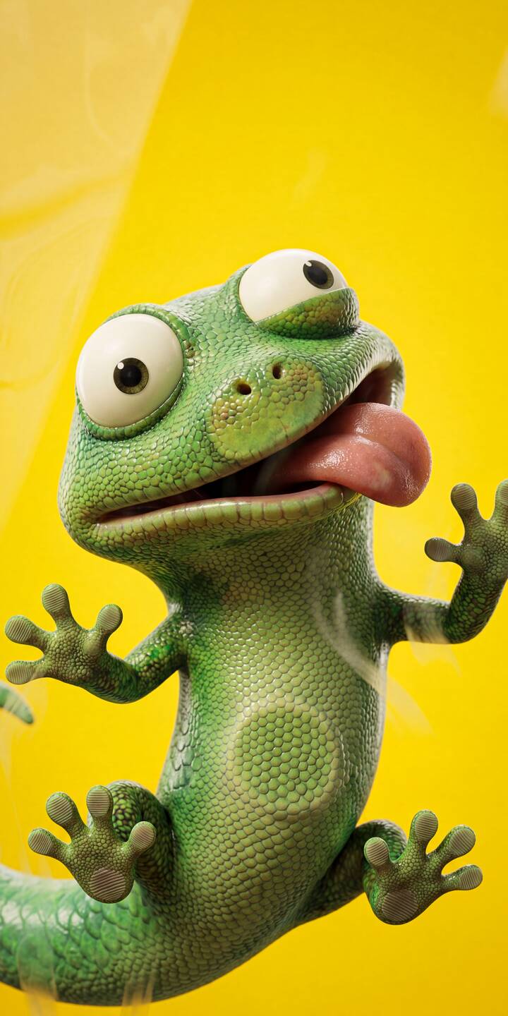 With its tongue playfully poking out and wide, comical eyes, this vibrant green gecko clings to a surface against a bright yellow background in this striking 4K wallpaper for iPhone. It's an adorable and high-quality cartoon wallpaper perfect for a cheerful mobile screen. | cartoon funny yellow green lizard cute iphone wallpaper mobile 4k wallpaper hd wallpaper gecko With its tongue playfully poking out and wide, comical eyes, this vibrant green gecko clings to a surface against a bright yellow background in this striking 4K wallpaper for iPhone. It's an adorable and high-quality cartoon wallpaper perfect for a cheerful mobile screen.