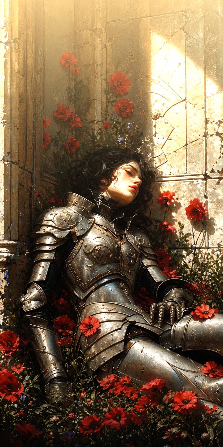 Golden sunlight bathes a weary knight, adorned in intricate silver armor and surrounded by vibrant red poppies, in this stunning 4K wallpaper. This evocative fantasy wallpaper is perfect for any iPhone, adding a touch of romance and strength to your device. | aesthetic poppy knight iphone fantasy wallpaper mobile romantic 4k wallpaper hd wallpaper red flowers female warrior Golden sunlight bathes a weary knight, adorned in intricate silver armor and surrounded by vibrant red poppies, in this stunning 4K wallpaper. This evocative fantasy wallpaper is perfect for any iPhone, adding a touch of romance and strength to your device.