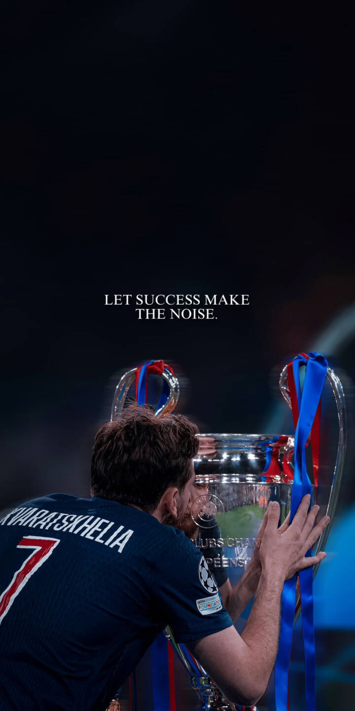The iconic Champions League trophy gleams brightly as Khvicha Kvaratskhelia shares a tender kiss with it, a powerful moment captured in this stunning 4K wallpaper. Embodying the motivational phrase 'LET SUCCESS MAKE THE NOISE.', this exclusive football wallpaper is perfect for any iPhone. | football trophy motivational iphone wallpaper sport mobile khvicha kvaratskhelia 4k wallpaper hd wallpaper champions league kvaratskhelia The iconic Champions League trophy gleams brightly as Khvicha Kvaratskhelia shares a tender kiss with it, a powerful moment captured in this stunning 4K wallpaper. Embodying the motivational phrase 'LET SUCCESS MAKE THE NOISE.', this exclusive football wallpaper is perfect for any iPhone.