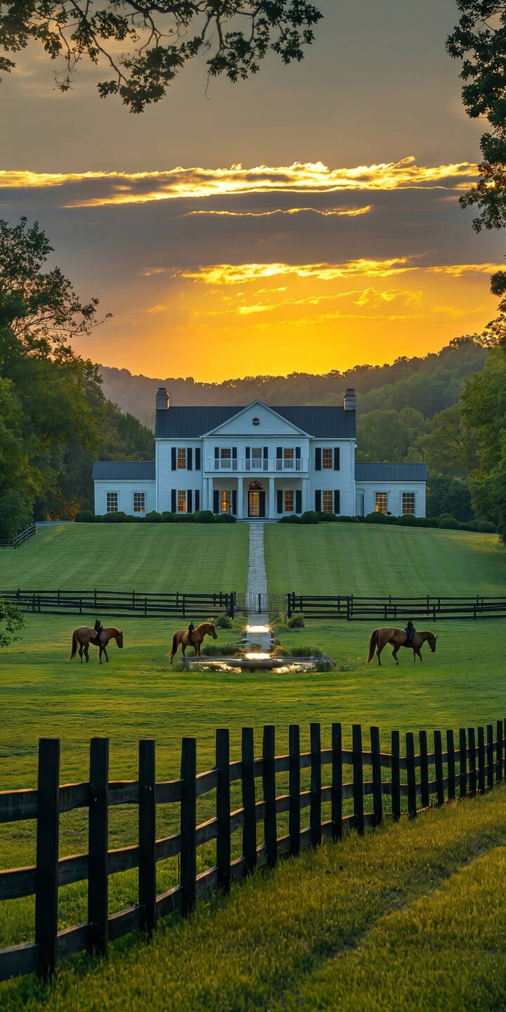 The sky explodes in a radiant golden hour glow above a grand white estate, where horses graze peacefully on lush green fields. This stunning 4K wallpaper with its serene charm is a perfect wallpaper for iPhone. | sunset iphone wallpaper mobile golden hour 4k wallpaper hd wallpaper countryside mansion majestic estate horse farm The sky explodes in a radiant golden hour glow above a grand white estate, where horses graze peacefully on lush green fields. This stunning 4K wallpaper with its serene charm is a perfect wallpaper for iPhone.