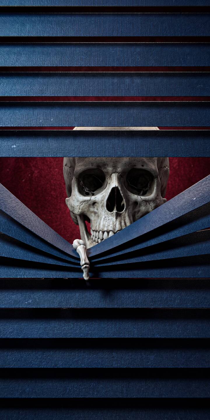 The ominous white skull with darkened eye sockets peers intently through dark blue slats, a skeletal finger pulling them apart to reveal a striking deep red background in this chilling 4K wallpaper. It's a truly unique wallpaper for iPhone that adds a touch of mystery. | dark skeleton creepy skull iphone wallpaper horror mobile 4k wallpaper hd wallpaper red background blinds The ominous white skull with darkened eye sockets peers intently through dark blue slats, a skeletal finger pulling them apart to reveal a striking deep red background in this chilling 4K wallpaper. It's a truly unique wallpaper for iPhone that adds a touch of mystery.