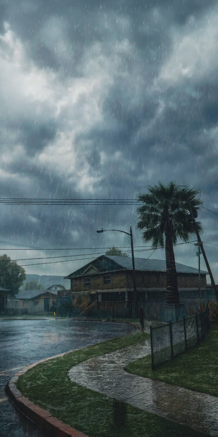 Dark, dramatic storm clouds loom low as a relentless downpour soaks the urban street, creating a truly atmospheric 4K wallpaper for your iPhone. The wet asphalt shines, reflecting the dim street light and the silhouette of a prominent palm tree, making this an ideal gloomy weather wallpaper. | stormy rain rainy iphone wallpaper mobile street moody 4k wallpaper hd wallpaper weather atmospheric Dark, dramatic storm clouds loom low as a relentless downpour soaks the urban street, creating a truly atmospheric 4K wallpaper for your iPhone. The wet asphalt shines, reflecting the dim street light and the silhouette of a prominent palm tree, making this an ideal gloomy weather wallpaper.