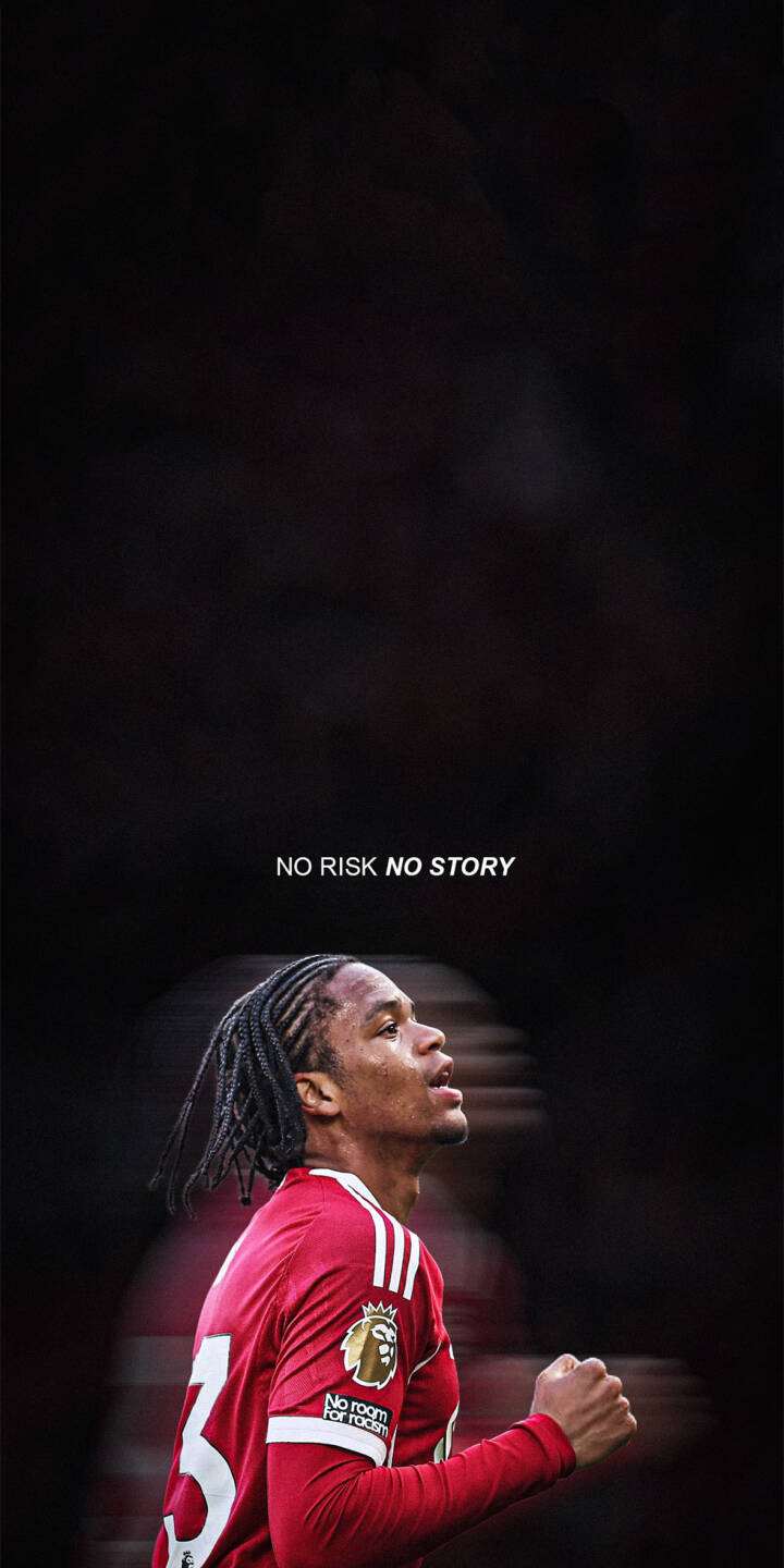 The powerful quote "NO RISK NO STORY" stands above a determined football player with braided hair, his gaze fixed upwards in this inspiring 4K wallpaper. This dynamic sports wallpaper is perfect for your iPhone, showcasing his red jersey and competitive spirit. | sports athlete motivation iphone wallpaper soccer player mobile footballer 4k wallpaper hd wallpaper no risk no story red kit The powerful quote "NO RISK NO STORY" stands above a determined football player with braided hair, his gaze fixed upwards in this inspiring 4K wallpaper. This dynamic sports wallpaper is perfect for your iPhone, showcasing his red jersey and competitive spirit.