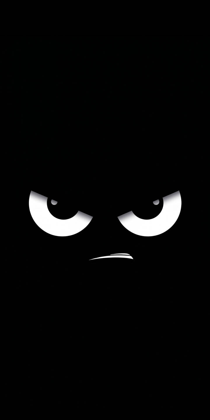 Two piercing white eyes and a subtle downturned mouth emerge from the abyss, setting a darkly humorous and minimalist mood in this 4K wallpaper. It's an excellent abstract wallpaper for iPhone customization. | shadow iphone minimalist wallpaper mobile angry face 4k wallpaper hd wallpaper expression dark art vector grumpy eyes Two piercing white eyes and a subtle downturned mouth emerge from the abyss, setting a darkly humorous and minimalist mood in this 4K wallpaper. It's an excellent abstract wallpaper for iPhone customization.