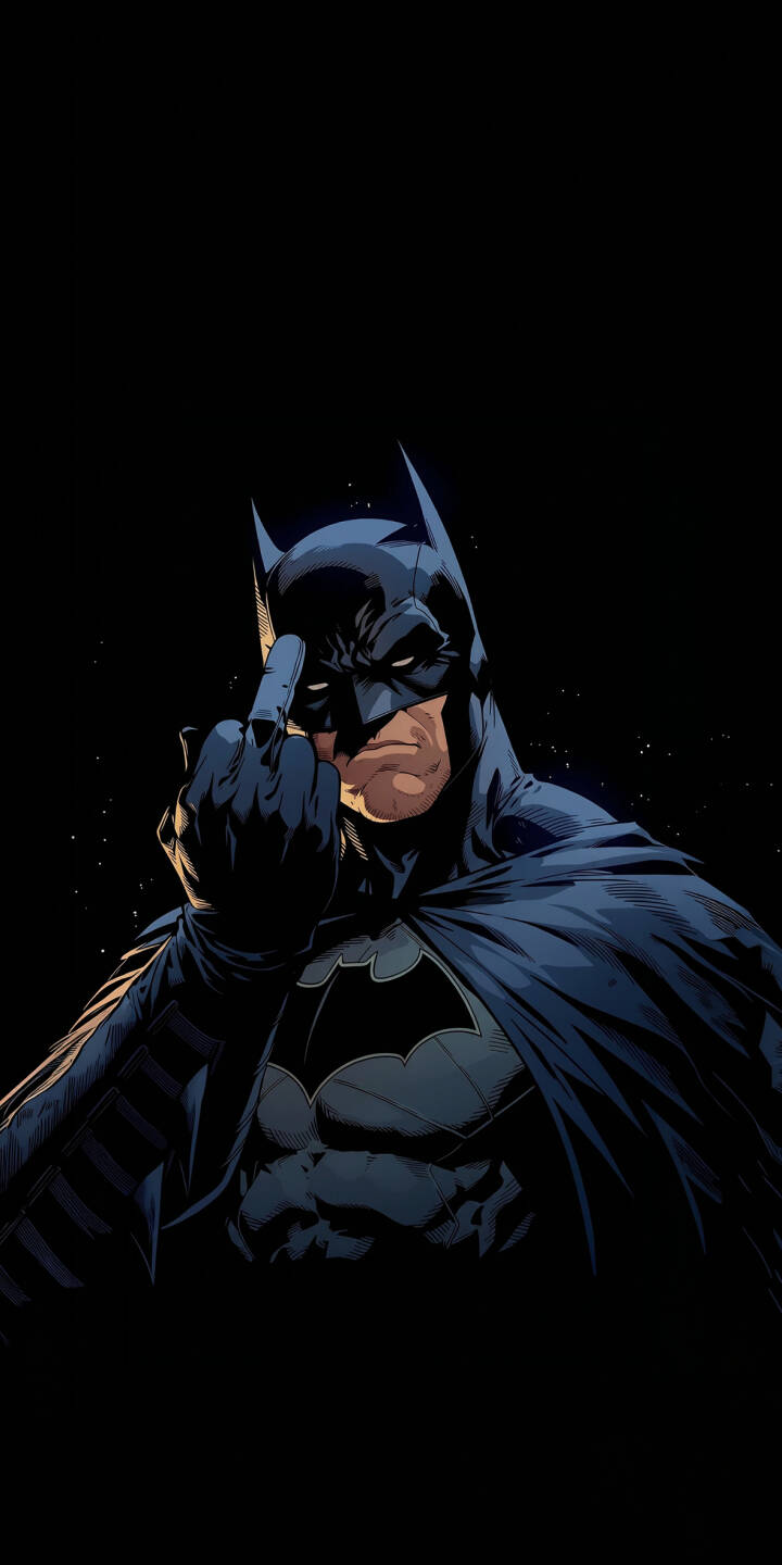 Batman's iconic dark cowl is dramatically lit as he makes a defiant gesture, eyes narrowed in this intense 4K wallpaper. This powerful Batman wallpaper is perfect for personalizing your iPhone screen. | superhero batman iphone wallpaper dark knight mobile comic art 4k wallpaper hd wallpaper dark aesthetic dc comics gesture Batman's iconic dark cowl is dramatically lit as he makes a defiant gesture, eyes narrowed in this intense 4K wallpaper. This powerful Batman wallpaper is perfect for personalizing your iPhone screen.