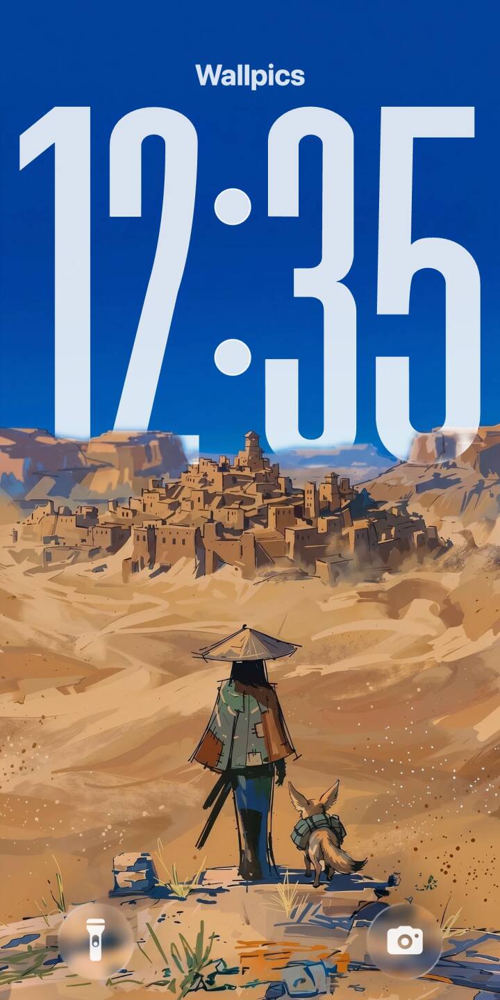 A cloaked traveler and their fennec fox companion overlook a sprawling ancient desert city under a vivid blue sky in this mesmerizing 4K wallpaper, making an epic iPhone wallpaper for adventurers. | samurai iphone fantasy wallpaper mobile 4k wallpaper hd wallpaper concept art adventure desert traveler fennec fox ancient city A cloaked traveler and their fennec fox companion overlook a sprawling ancient desert city under a vivid blue sky in this mesmerizing 4K wallpaper, making an epic iPhone wallpaper for adventurers.