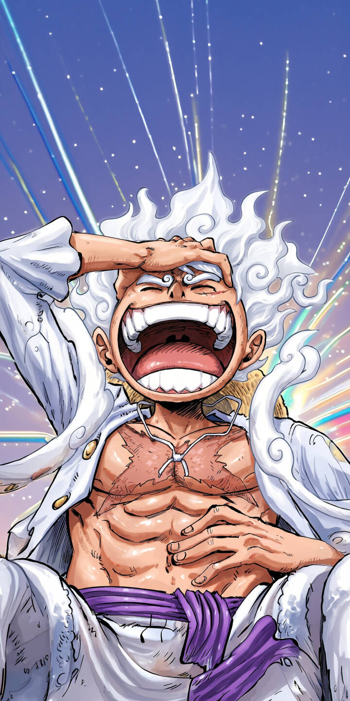 Luffy's signature exaggerated wide grin radiates pure joy and power in this stunning 4K wallpaper, featuring his iconic white billowing hair and open scarred chest against a streaky vibrant background—a perfect wallpaper for iPhone users to showcase the epic Gear 5 transformation. | anime iphone one piece luffy wallpaper mobile 4k wallpaper hd wallpaper epic gear 5 radiant joy boy Luffy's signature exaggerated wide grin radiates pure joy and power in this stunning 4K wallpaper, featuring his iconic white billowing hair and open scarred chest against a streaky vibrant background—a perfect wallpaper for iPhone users to showcase the epic Gear 5 transformation.