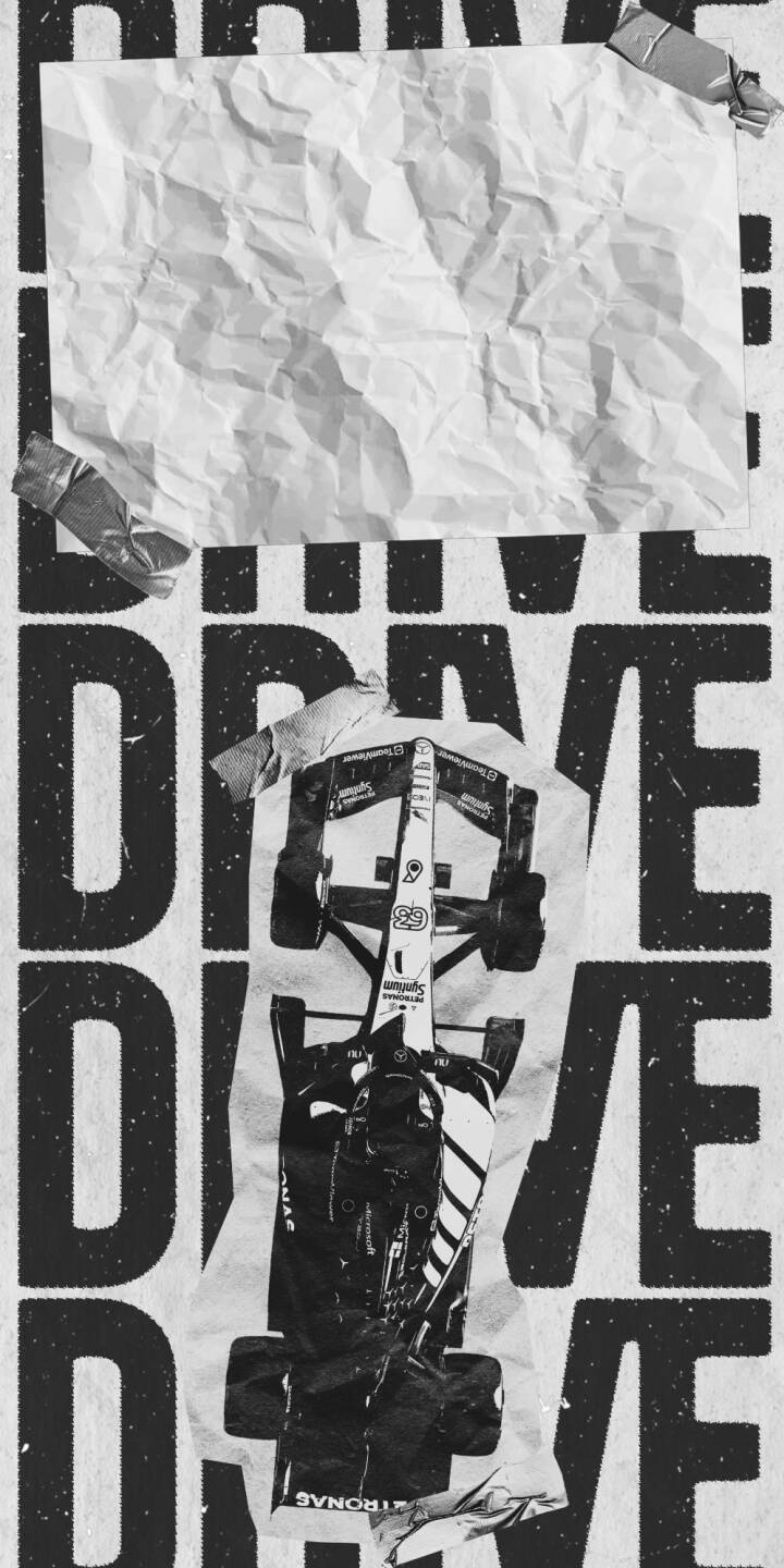 A distressed F1 race car, appearing like a crumpled cutout held by tape, dominates this striking black and white 4K wallpaper with "DRIVE" text in the background. This high-contrast wallpaper is perfect for personalizing your iPhone with a unique racing aesthetic. | aesthetic race car iphone wallpaper f1 black and white formula 1 mobile 4k wallpaper hd wallpaper grungy distressed A distressed F1 race car, appearing like a crumpled cutout held by tape, dominates this striking black and white 4K wallpaper with "DRIVE" text in the background. This high-contrast wallpaper is perfect for personalizing your iPhone with a unique racing aesthetic.