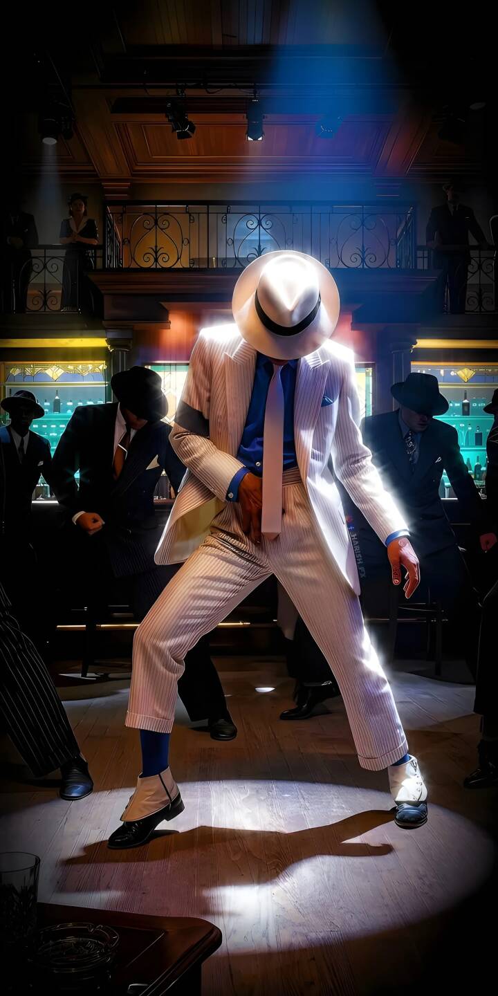 A brilliant spotlight dramatically illuminates Michael Jackson in his iconic white pinstripe suit and fedora, perfectly capturing his signature anti-gravity lean in this stunning 4K wallpaper — a must-have wallpaper for iPhone fans to relive the King of Pop's legendary style. | dance iphone wallpaper mj white suit mobile 4k wallpaper hd wallpaper fedora michael jackson smooth criminal king of pop A brilliant spotlight dramatically illuminates Michael Jackson in his iconic white pinstripe suit and fedora, perfectly capturing his signature anti-gravity lean in this stunning 4K wallpaper — a must-have wallpaper for iPhone fans to relive the King of Pop's legendary style.