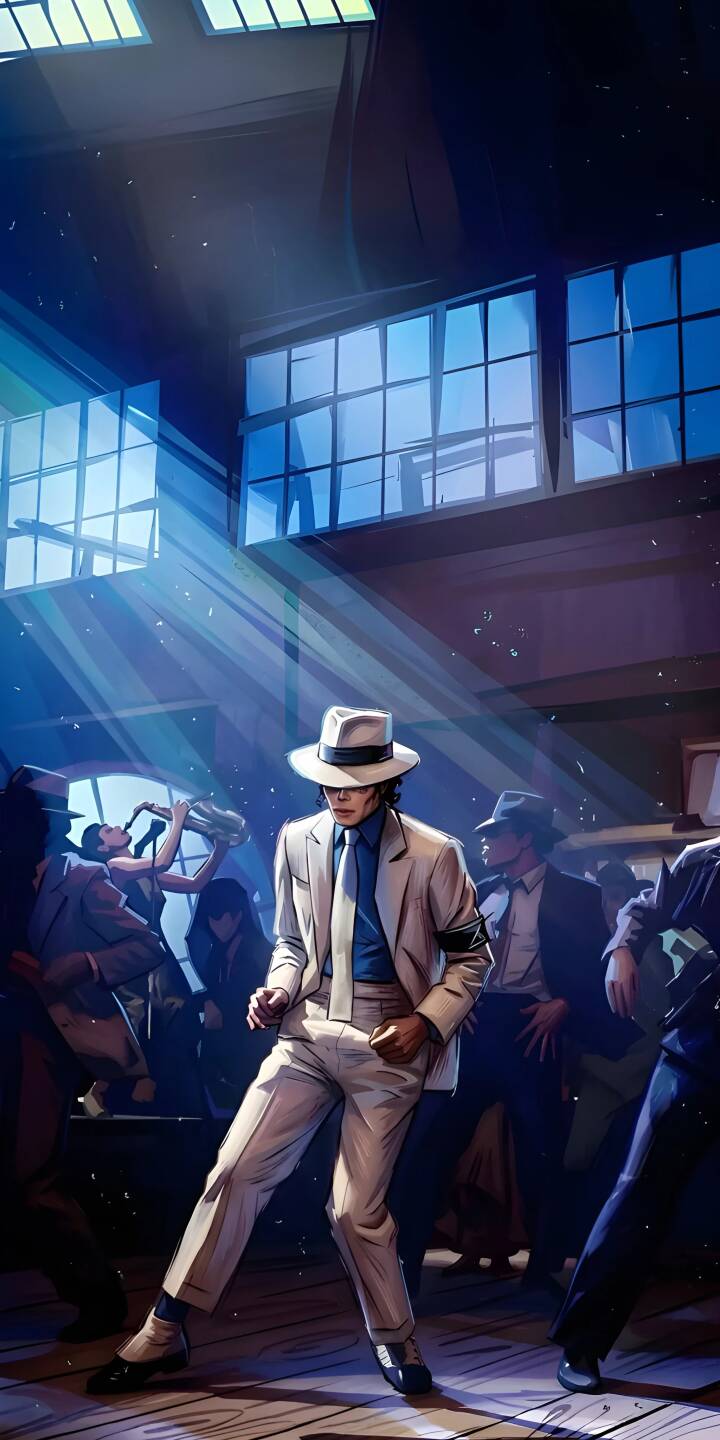 Beams of ethereal blue light illuminate Michael Jackson's iconic white suit and fedora as he executes a classic dance move, making this stunning 4K wallpaper a dynamic backdrop for your iPhone. This vibrant artwork is a perfect Michael Jackson wallpaper for any fan. | illustration dance iphone wallpaper spotlight mj mobile 4k wallpaper hd wallpaper michael jackson smooth criminal king of pop Beams of ethereal blue light illuminate Michael Jackson's iconic white suit and fedora as he executes a classic dance move, making this stunning 4K wallpaper a dynamic backdrop for your iPhone. This vibrant artwork is a perfect Michael Jackson wallpaper for any fan.