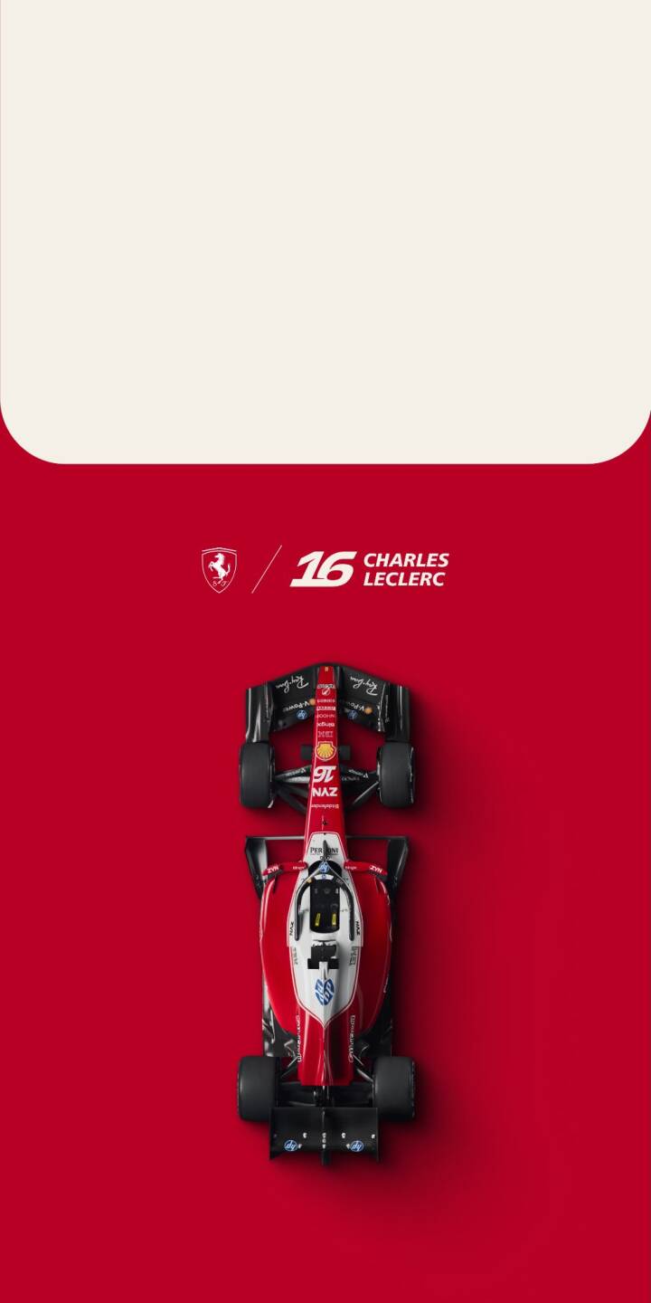 The iconic red Ferrari F1 car, bearing Charles Leclerc's number 16, is impeccably showcased from an overhead perspective in this crisp 4K wallpaper. This visually striking racing wallpaper, set against a vibrant crimson backdrop, is an essential download for iPhone users passionate about Formula 1. | race car iphone ferrari motorsport wallpaper f1 charles leclerc formula 1 mobile 4k wallpaper hd wallpaper overhead view The iconic red Ferrari F1 car, bearing Charles Leclerc's number 16, is impeccably showcased from an overhead perspective in this crisp 4K wallpaper. This visually striking racing wallpaper, set against a vibrant crimson backdrop, is an essential download for iPhone users passionate about Formula 1.