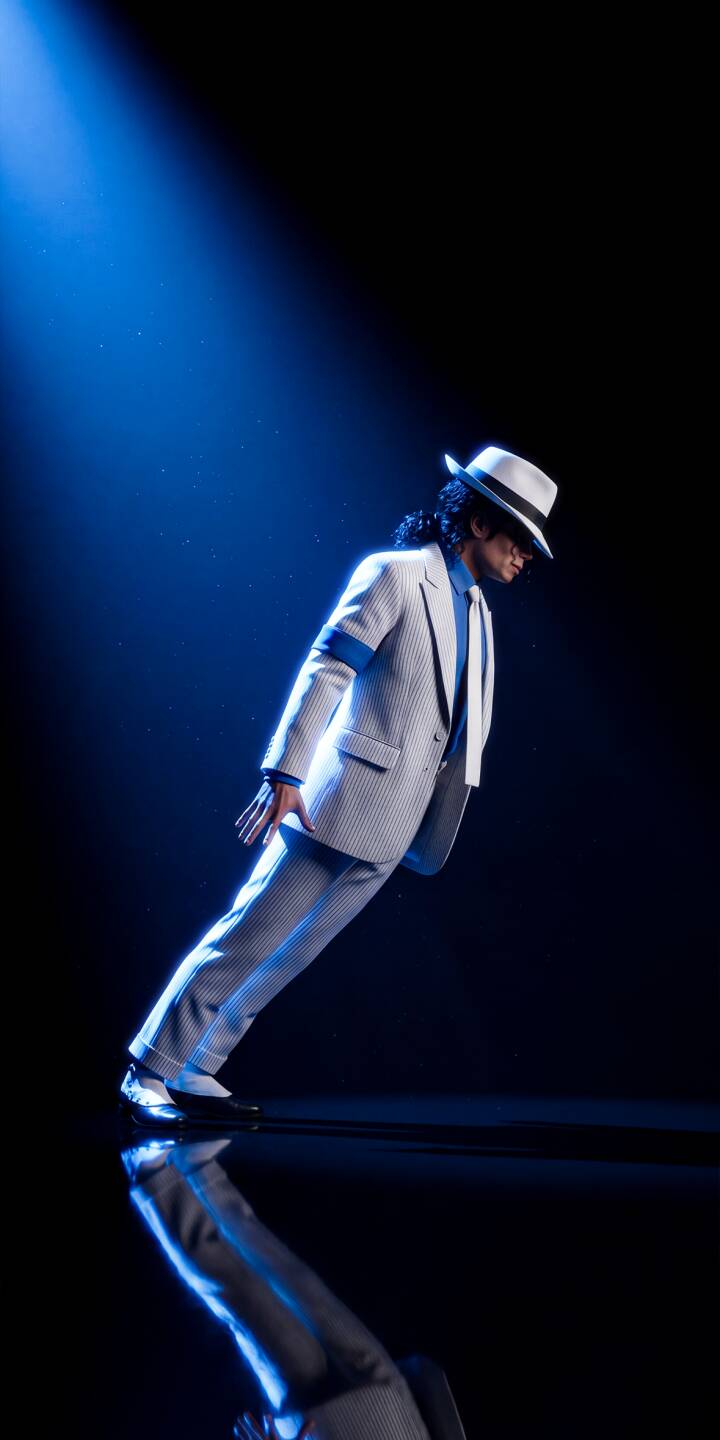 Michael Jackson performs his iconic anti-gravity lean, dressed in a sharp white pinstripe suit, illuminated by a dramatic blue spotlight in this stunning 4K wallpaper. It's a must-have mobile wallpaper for iPhone to celebrate the King of Pop. | dance iphone wallpaper mobile 4k wallpaper hd wallpaper iconic michael jackson smooth criminal king of pop anti gravity lean Michael Jackson performs his iconic anti-gravity lean, dressed in a sharp white pinstripe suit, illuminated by a dramatic blue spotlight in this stunning 4K wallpaper. It's a must-have mobile wallpaper for iPhone to celebrate the King of Pop.