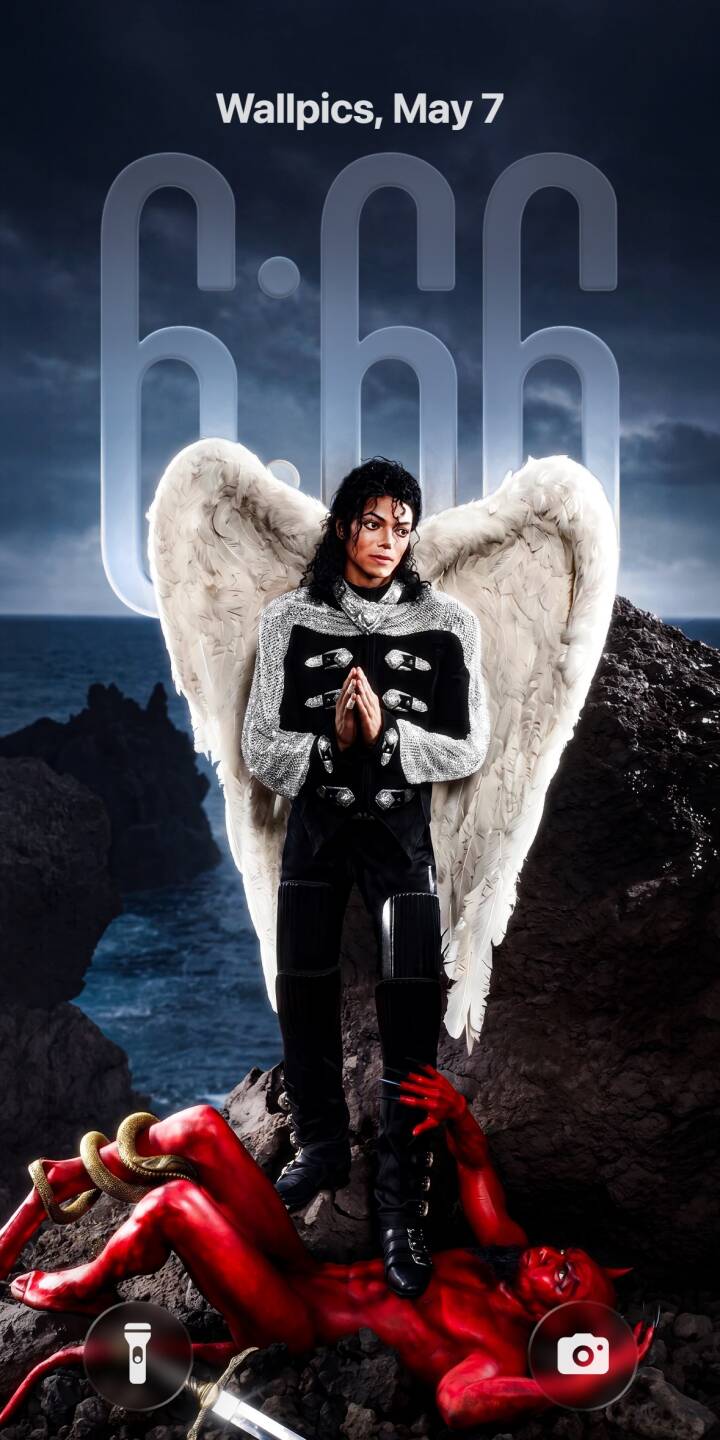 Ethereal white wings frame Michael Jackson as he stands with hands clasped in prayer over a defeated red devil in this iconic 4K wallpaper, a powerful wallpaper for iPhone showcasing good versus evil against a stormy sea. | angel iphone devil wallpaper mobile 4k wallpaper hd wallpaper fantasy art iconic symbolic michael jackson king of pop Ethereal white wings frame Michael Jackson as he stands with hands clasped in prayer over a defeated red devil in this iconic 4K wallpaper, a powerful wallpaper for iPhone showcasing good versus evil against a stormy sea.