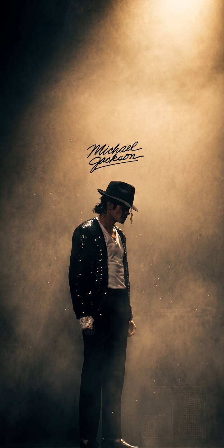 Michael Jackson's iconic sequined jacket and fedora shimmer under a dramatic spotlight in this captivating 4K wallpaper, making it an essential iPhone wallpaper for fans of the King of Pop. | aesthetic iphone wallpaper mj mobile 4k wallpaper hd wallpaper legendary michael jackson king of pop pop music Michael Jackson's iconic sequined jacket and fedora shimmer under a dramatic spotlight in this captivating 4K wallpaper, making it an essential iPhone wallpaper for fans of the King of Pop.