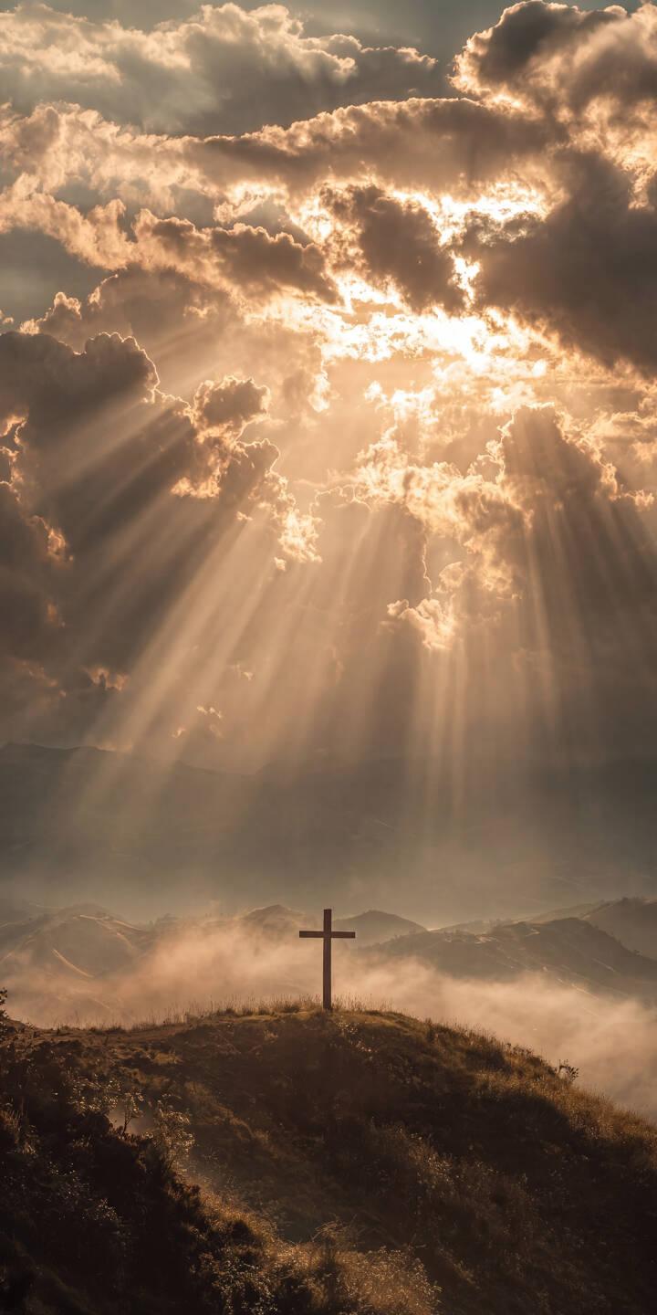Golden sunbeams pierce through dramatic clouds, illuminating a solitary cross standing reverently atop a misty hill, creating a powerful 4K wallpaper. This serene and spiritual scene makes for an awe-inspiring wallpaper on any iPhone. | landscape cross religious iphone wallpaper christian mobile peaceful 4k wallpaper hd wallpaper divine sunbeams Golden sunbeams pierce through dramatic clouds, illuminating a solitary cross standing reverently atop a misty hill, creating a powerful 4K wallpaper. This serene and spiritual scene makes for an awe-inspiring wallpaper on any iPhone.