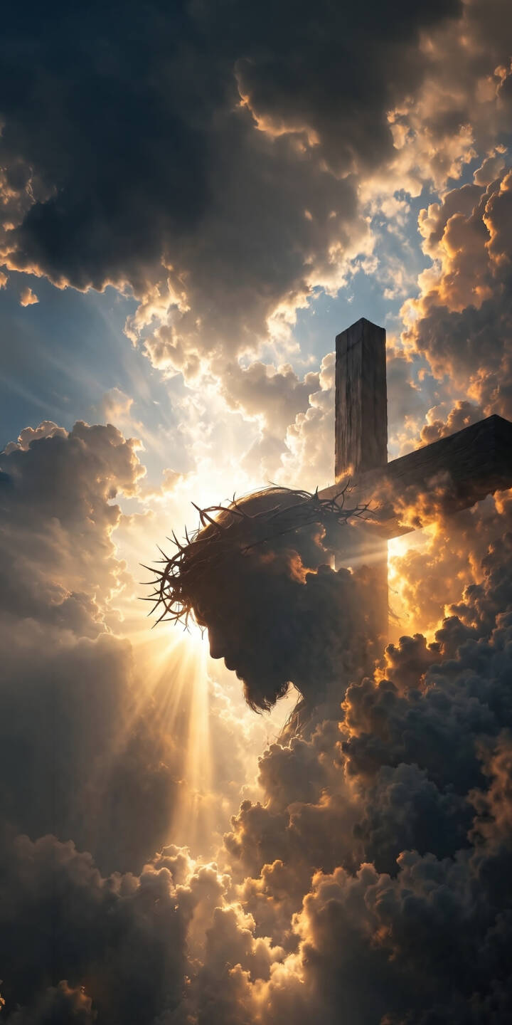 Golden light bursts through dramatic clouds, illuminating the silhouette of Jesus Christ adorned with a crown of thorns in this striking 4K wallpaper. This powerful wallpaper is a perfect spiritual choice for your iPhone. | cross iphone clouds wallpaper jesus spiritual mobile 4k wallpaper hd wallpaper divine christ crown of thorns Golden light bursts through dramatic clouds, illuminating the silhouette of Jesus Christ adorned with a crown of thorns in this striking 4K wallpaper. This powerful wallpaper is a perfect spiritual choice for your iPhone.