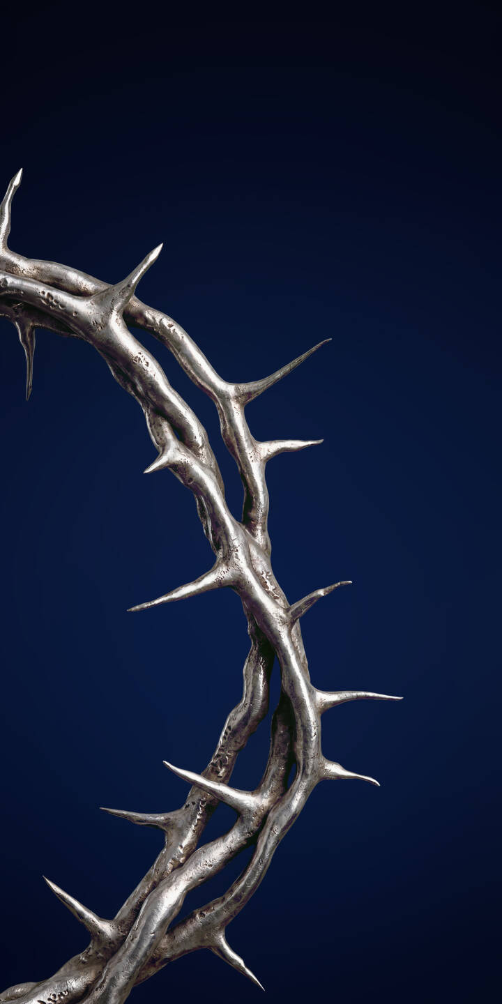 The gleaming silver of sharp, intricate thorns creates a stark contrast against the dark blue background in this dramatic 4K metallic crown wallpaper, a striking wallpaper for iPhone users seeking a unique aesthetic. | aesthetic dark silver iphone minimalist wallpaper mobile metallic 4k wallpaper hd wallpaper thorns crown of thorns The gleaming silver of sharp, intricate thorns creates a stark contrast against the dark blue background in this dramatic 4K metallic crown wallpaper, a striking wallpaper for iPhone users seeking a unique aesthetic.