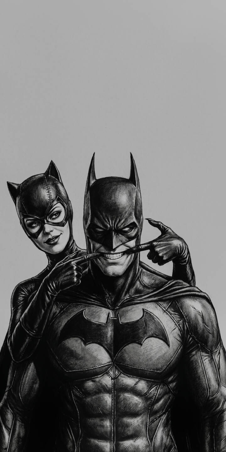 Catwoman playfully pulls up Batman's mask to reveal his rare smirk in this striking black and white 4K wallpaper. The iconic duo's mischievous dynamic shines in this detailed, artistic wallpaper, perfect for any iPhone display. | batman iphone wallpaper catwoman mobile comic art 4k wallpaper hd wallpaper monochrome dc comics playful Catwoman playfully pulls up Batman's mask to reveal his rare smirk in this striking black and white 4K wallpaper. The iconic duo's mischievous dynamic shines in this detailed, artistic wallpaper, perfect for any iPhone display.