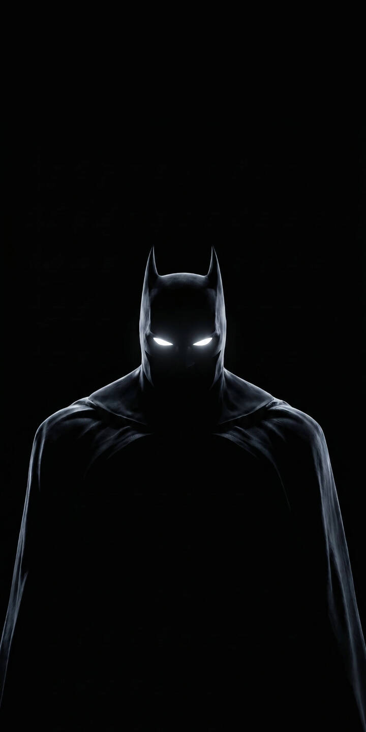 Glowing white eyes fiercely illuminate Batman's iconic cowl, contrasting sharply with his deep shadowed silhouette in this intensely dark 4K wallpaper — an essential choice for any iPhone user seeking a powerful and mysterious hero wallpaper. This image captures the formidable presence of the Caped Crusader in a minimalist, impactful style. | dark superhero batman iphone minimalist wallpaper dark knight mobile 4k wallpaper hd wallpaper glowing eyes dc comics Glowing white eyes fiercely illuminate Batman's iconic cowl, contrasting sharply with his deep shadowed silhouette in this intensely dark 4K wallpaper — an essential choice for any iPhone user seeking a powerful and mysterious hero wallpaper. This image captures the formidable presence of the Caped Crusader in a minimalist, impactful style.