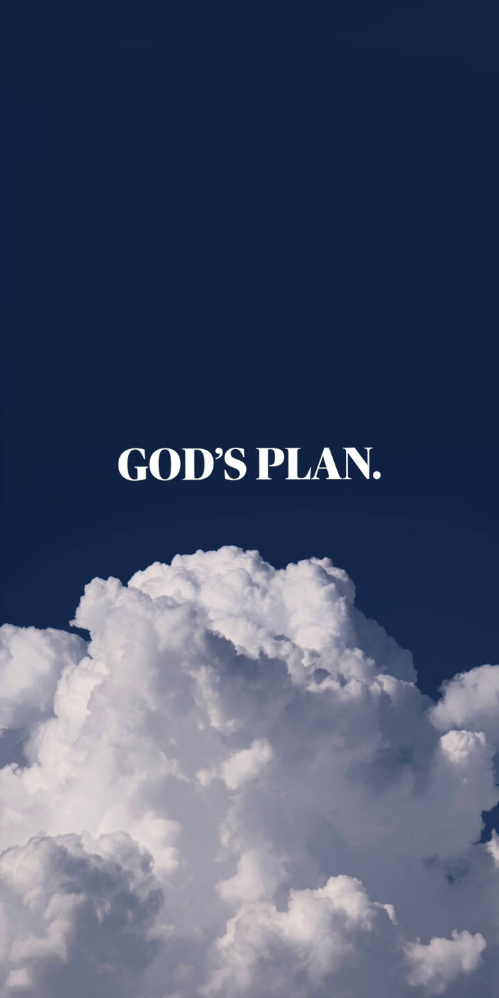 Fluffy white clouds billow gracefully below bold white 'GOD'S PLAN.' text, set against a calming deep blue sky in this striking 4K wallpaper for iPhone. This inspiring image makes a beautiful mobile wallpaper. | aesthetic motivation iphone clouds wallpaper typography blue sky mobile peaceful 4k wallpaper hd wallpaper inspirational gods plan Fluffy white clouds billow gracefully below bold white 'GOD'S PLAN.' text, set against a calming deep blue sky in this striking 4K wallpaper for iPhone. This inspiring image makes a beautiful mobile wallpaper.