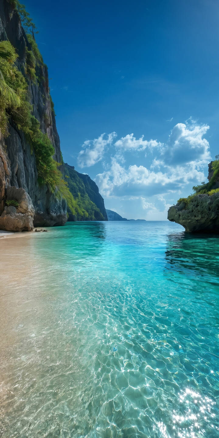 Crystal-clear turquoise water shimmers near a pristine sandy beach, framed by majestic limestone cliffs under a vibrant blue sky in this stunning 4K wallpaper. This image is a perfect serene wallpaper for iPhone, offering an escape to paradise. | island turquoise beach iphone nature ocean wallpaper tropical mobile 4k wallpaper hd wallpaper cliffs Crystal-clear turquoise water shimmers near a pristine sandy beach, framed by majestic limestone cliffs under a vibrant blue sky in this stunning 4K wallpaper. This image is a perfect serene wallpaper for iPhone, offering an escape to paradise.