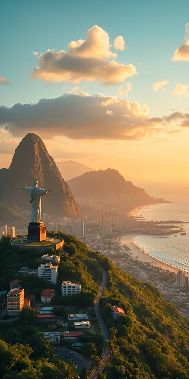 Golden clouds glow with the last light of day behind the majestic Christ the Redeemer statue, overseeing the sprawling Rio de Janeiro coastline in this stunning 4K wallpaper — a truly epic wallpaper for iPhone users. | sunset statue iphone wallpaper brazil mobile 4k wallpaper hd wallpaper cityscape scenic christ the redeemer rio de janeiro Golden clouds glow with the last light of day behind the majestic Christ the Redeemer statue, overseeing the sprawling Rio de Janeiro coastline in this stunning 4K wallpaper — a truly epic wallpaper for iPhone users.