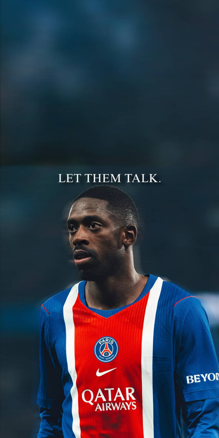 The bold 'LET THEM TALK.' text is prominently displayed above Ousmane Dembélé, who looks determined in his vibrant blue and red PSG kit in this stunning 4K wallpaper. It's an ideal iPhone wallpaper for dedicated football fans. | sports football athlete motivational iphone wallpaper psg mobile 4k wallpaper hd wallpaper ousmane dembélé dembélé The bold 'LET THEM TALK.' text is prominently displayed above Ousmane Dembélé, who looks determined in his vibrant blue and red PSG kit in this stunning 4K wallpaper. It's an ideal iPhone wallpaper for dedicated football fans.