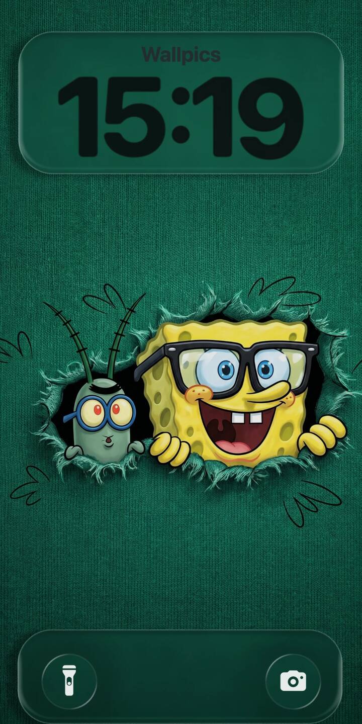 Nerdy Spongebob, complete with black-rimmed glasses and a wide grin, bursts through a textured green background alongside a surprised, spectacled Plankton in this vibrant 4K wallpaper. This playful animation-style wallpaper is perfect for any iPhone. | cartoon funny spongebob green iphone wallpaper plankton mobile spongebob squarepants 4k wallpaper hd wallpaper Nerdy Spongebob, complete with black-rimmed glasses and a wide grin, bursts through a textured green background alongside a surprised, spectacled Plankton in this vibrant 4K wallpaper. This playful animation-style wallpaper is perfect for any iPhone.