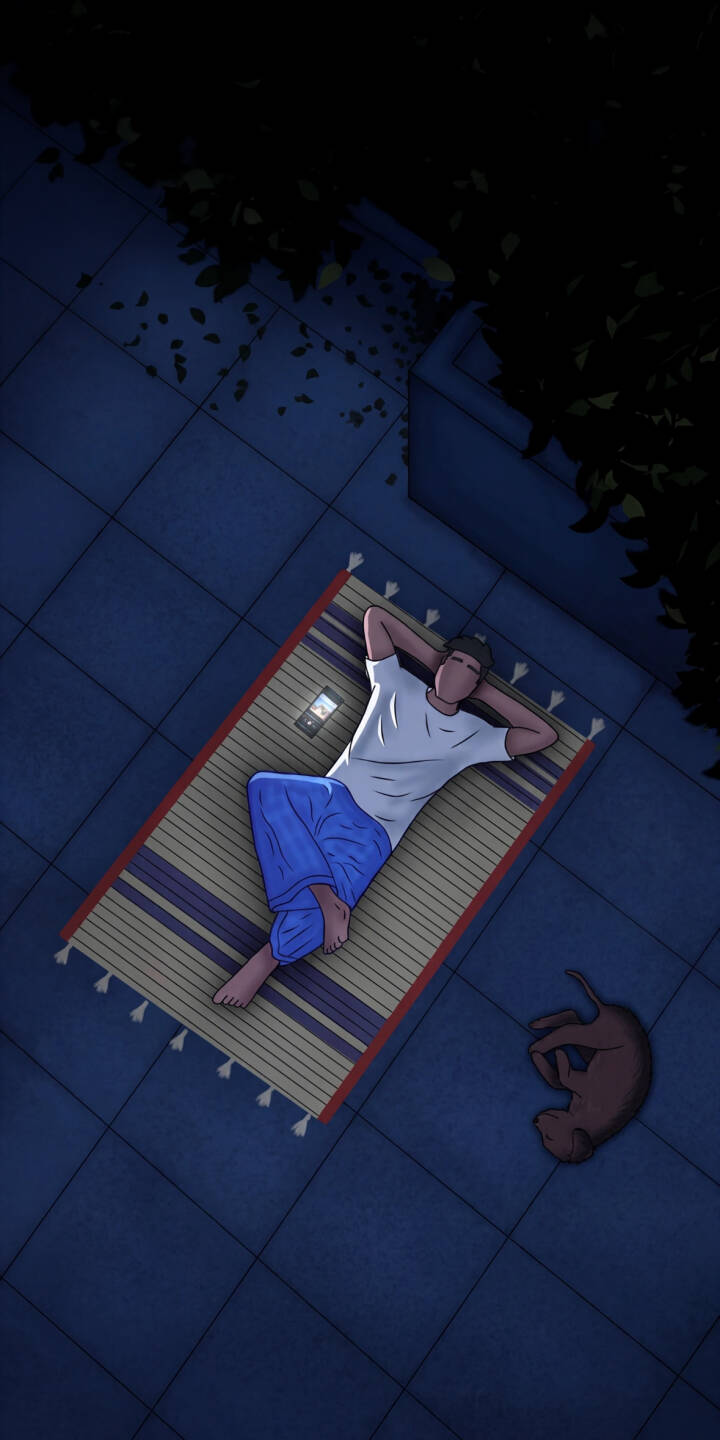Under the serene night sky, a person rests peacefully on a striped mat, their phone beside them, as a small dog curls up sleeping on the cool tiled floor, creating a tranquil scene. This serene 4K illustration is an ideal wallpaper for your iPhone, making it a perfect chill-out mobile wallpaper. | aesthetic illustration night dog iphone wallpaper relaxing mobile 4k wallpaper hd wallpaper serene Under the serene night sky, a person rests peacefully on a striped mat, their phone beside them, as a small dog curls up sleeping on the cool tiled floor, creating a tranquil scene. This serene 4K illustration is an ideal wallpaper for your iPhone, making it a perfect chill-out mobile wallpaper.